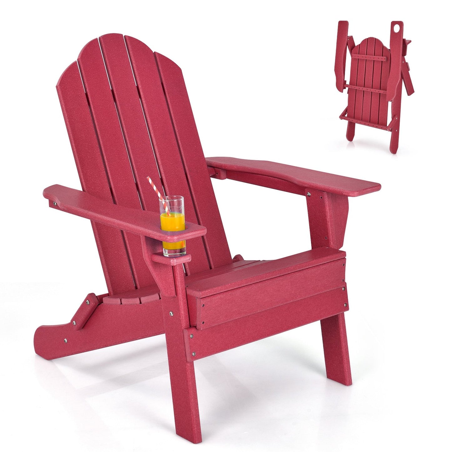 Foldable Weather Resistant Patio Chair with Built-in Cup Holder-Black