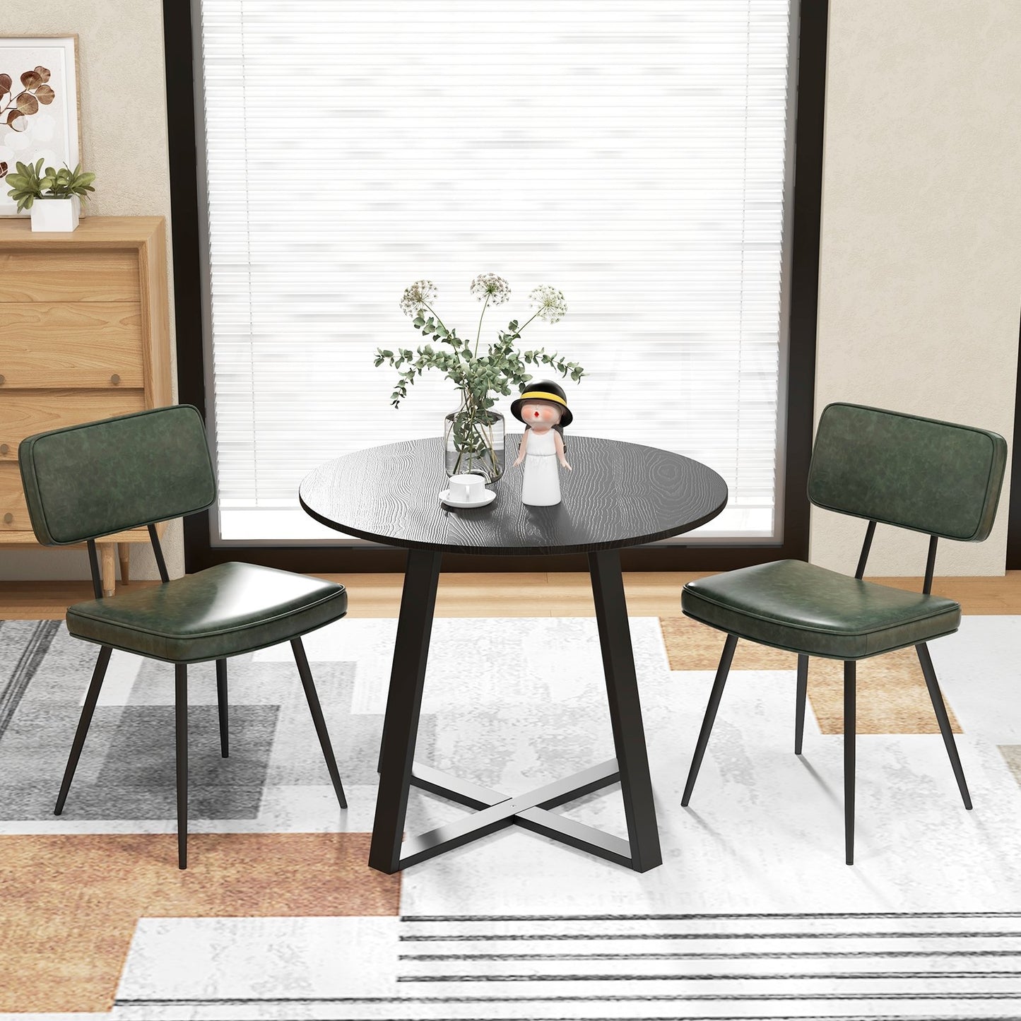 Dining Chair Set of 2 with Padded Backrest and Seat-Brown