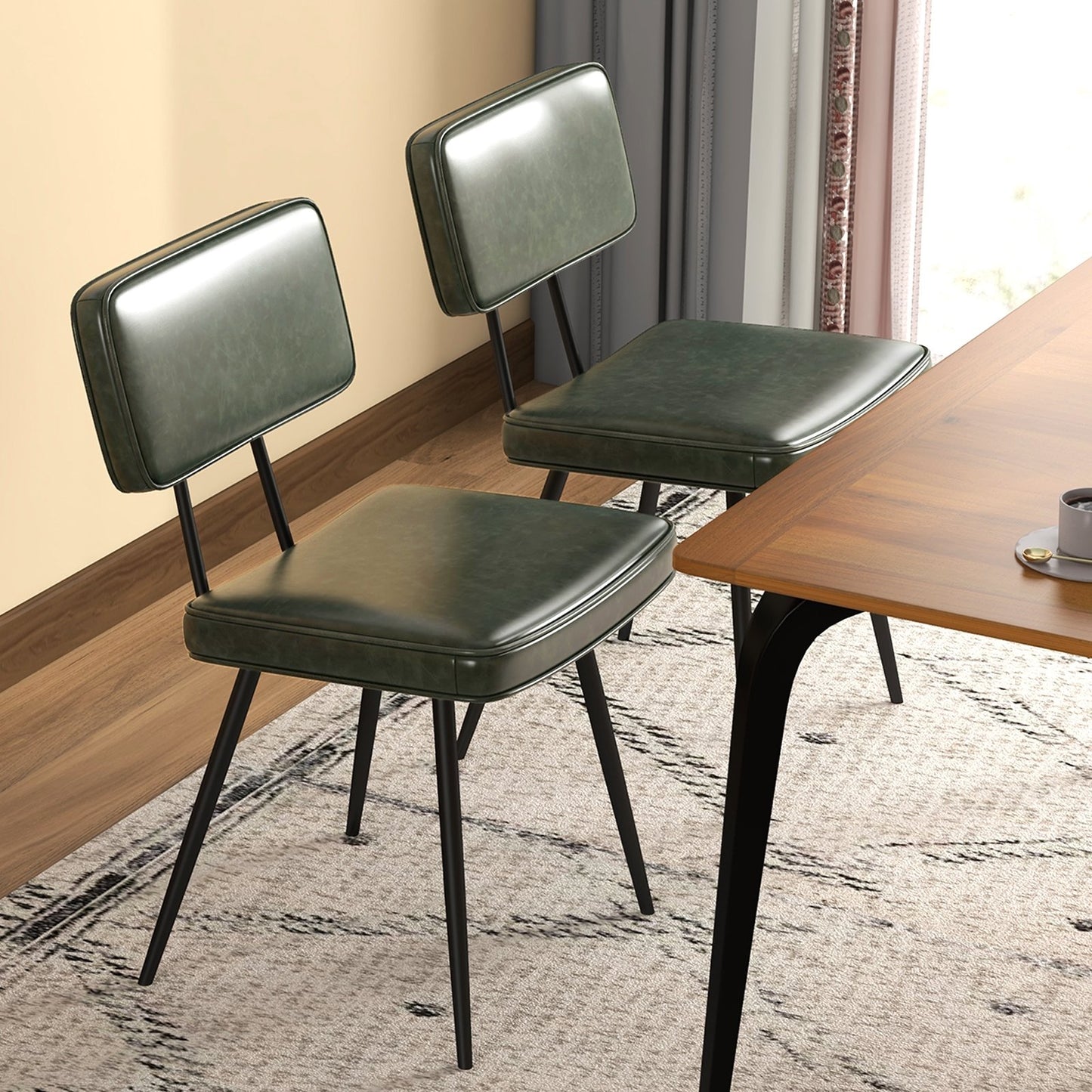 Dining Chair Set of 2 with Padded Backrest and Seat-Brown