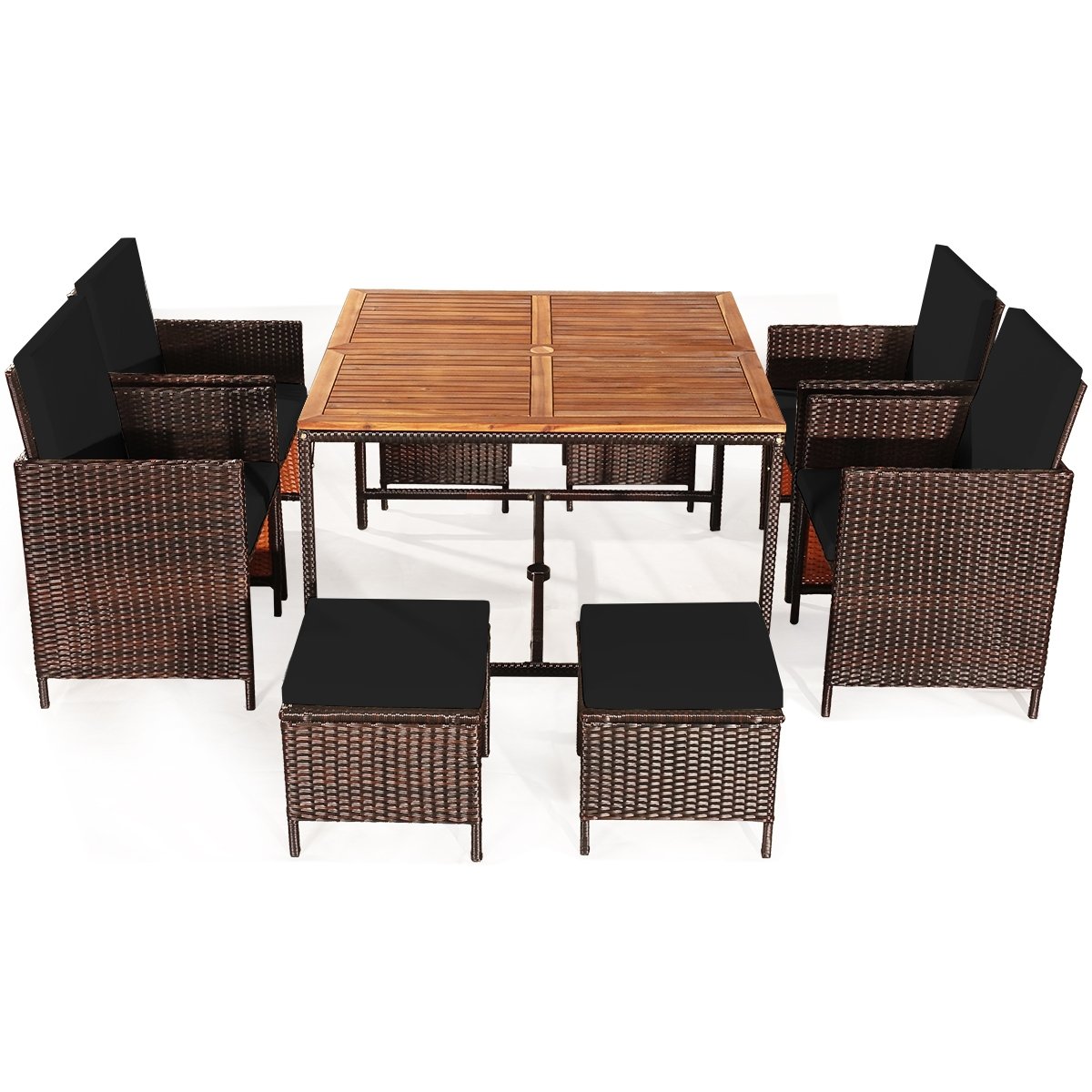 9 Pieces Patio Rattan Dining Cushioned Chairs Set-Black