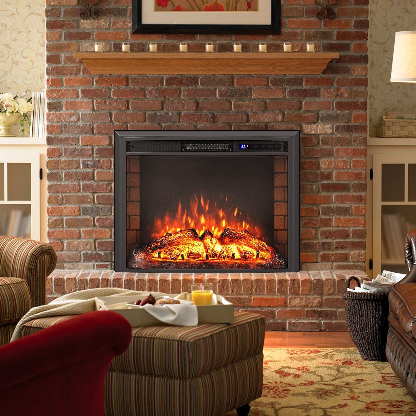 Curved Recessed Electric Fireplace Insert with Remote Control and Overheat Protection-26 Inch