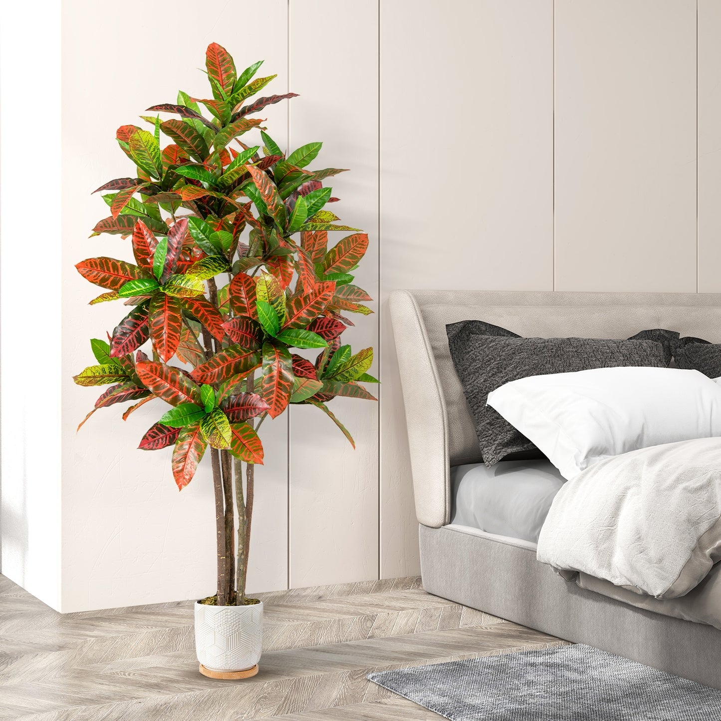 5 FT Tall Artificial Croton Plant with Gradient Leaves and Nursery Pot-2 Peice