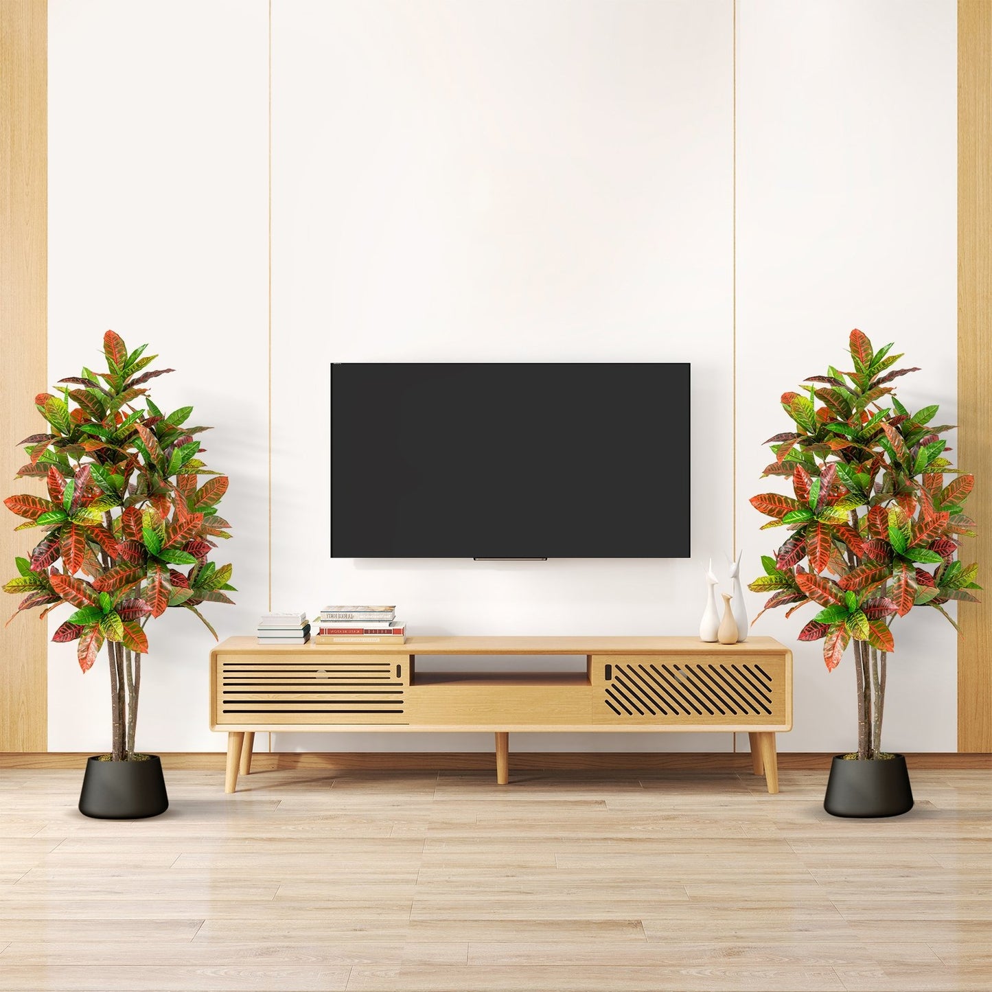 5 FT Tall Artificial Croton Plant with Gradient Leaves and Nursery Pot-2 Peice