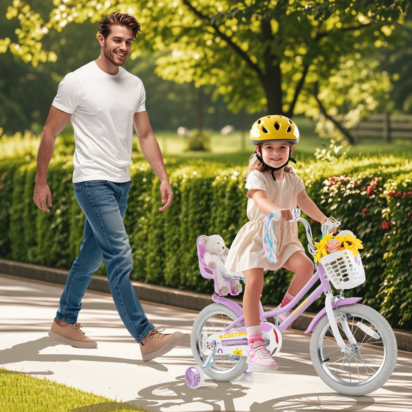 14 Inch Girls Bike Kids Bicycle with Doll Seat and Streamers for Children 3-5 Years Old