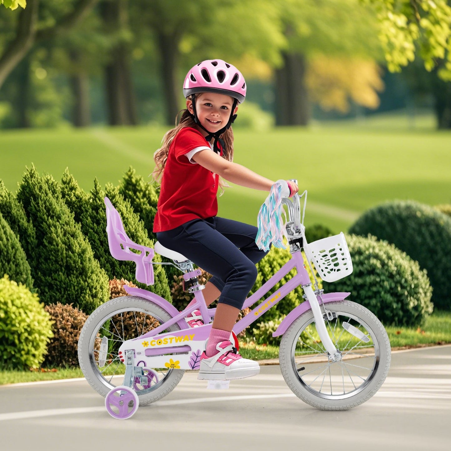 14 Inch Girls Bike Kids Bicycle with Doll Seat and Streamers for Children 3-5 Years Old
