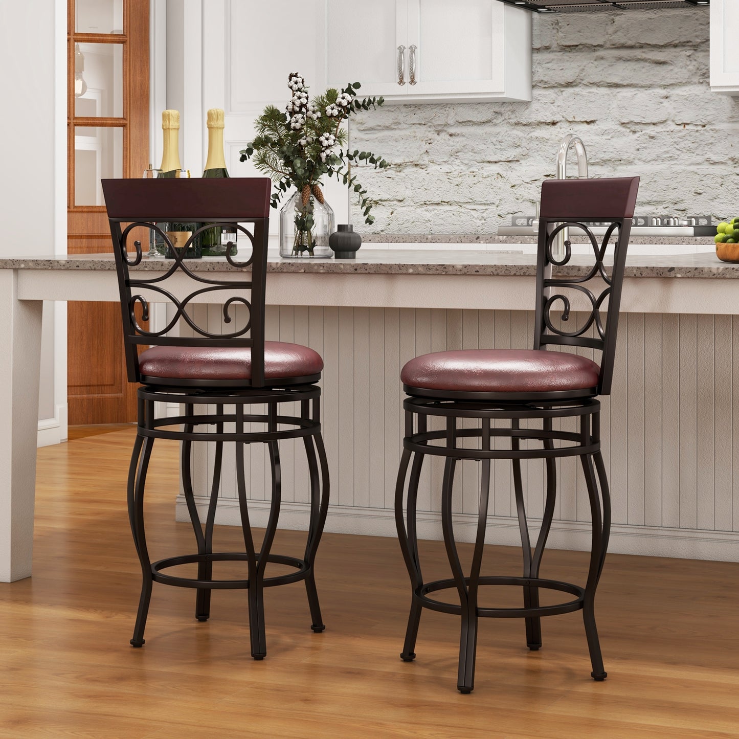 Set of 2 26 Inch Bar Stool with Backrest and Footrest-Black