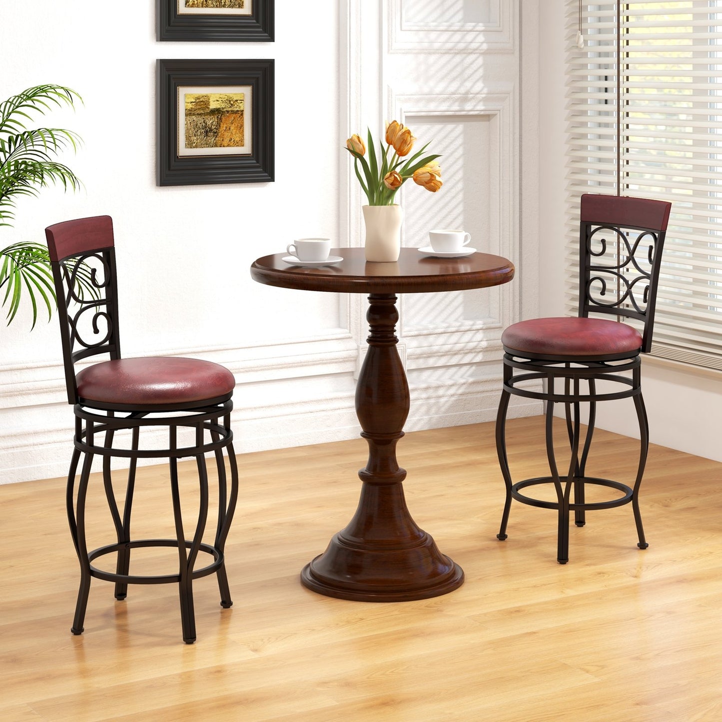 Set of 2 26 Inch Bar Stool with Backrest and Footrest-Black