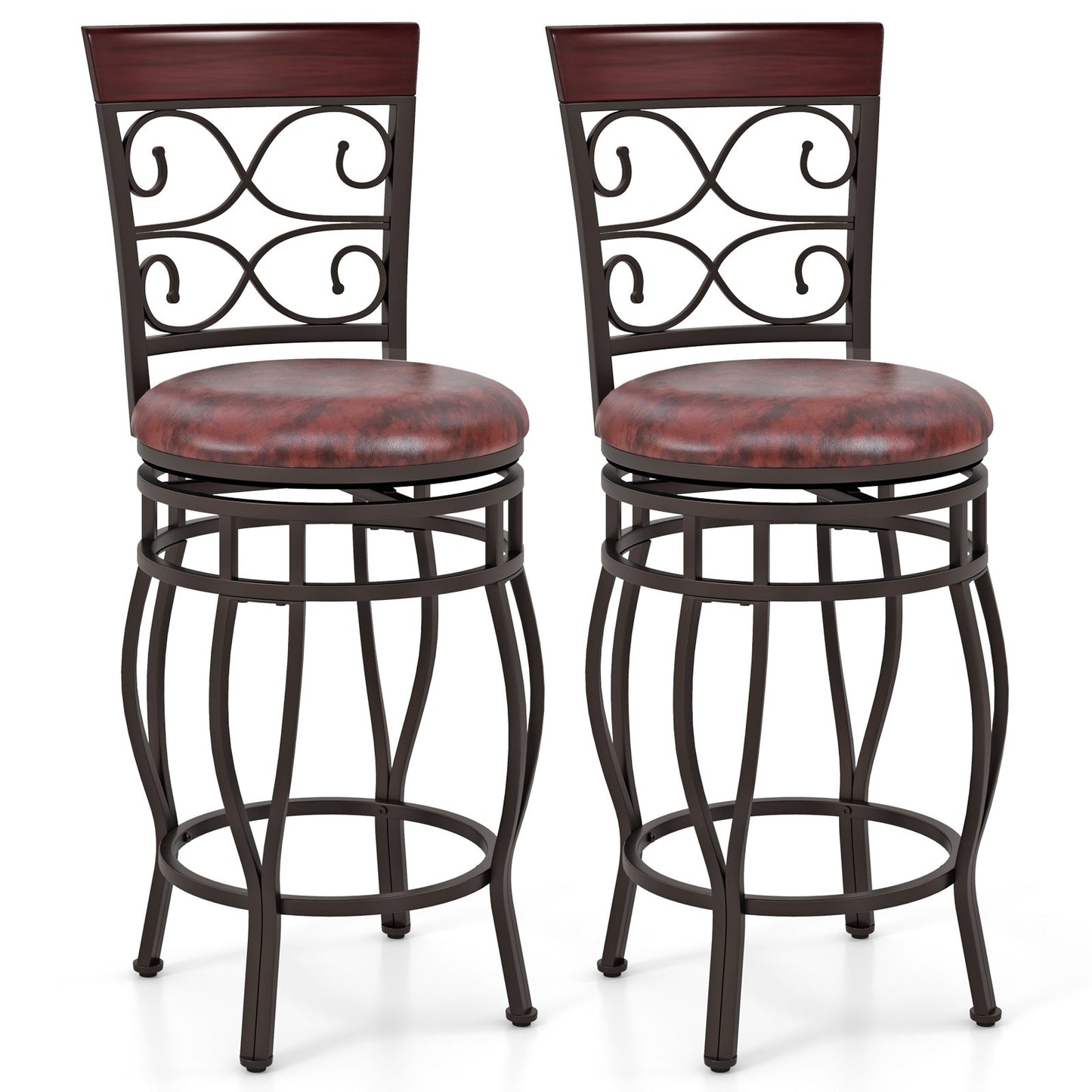 Set of 2 26 Inch Bar Stool with Backrest and Footrest-Black