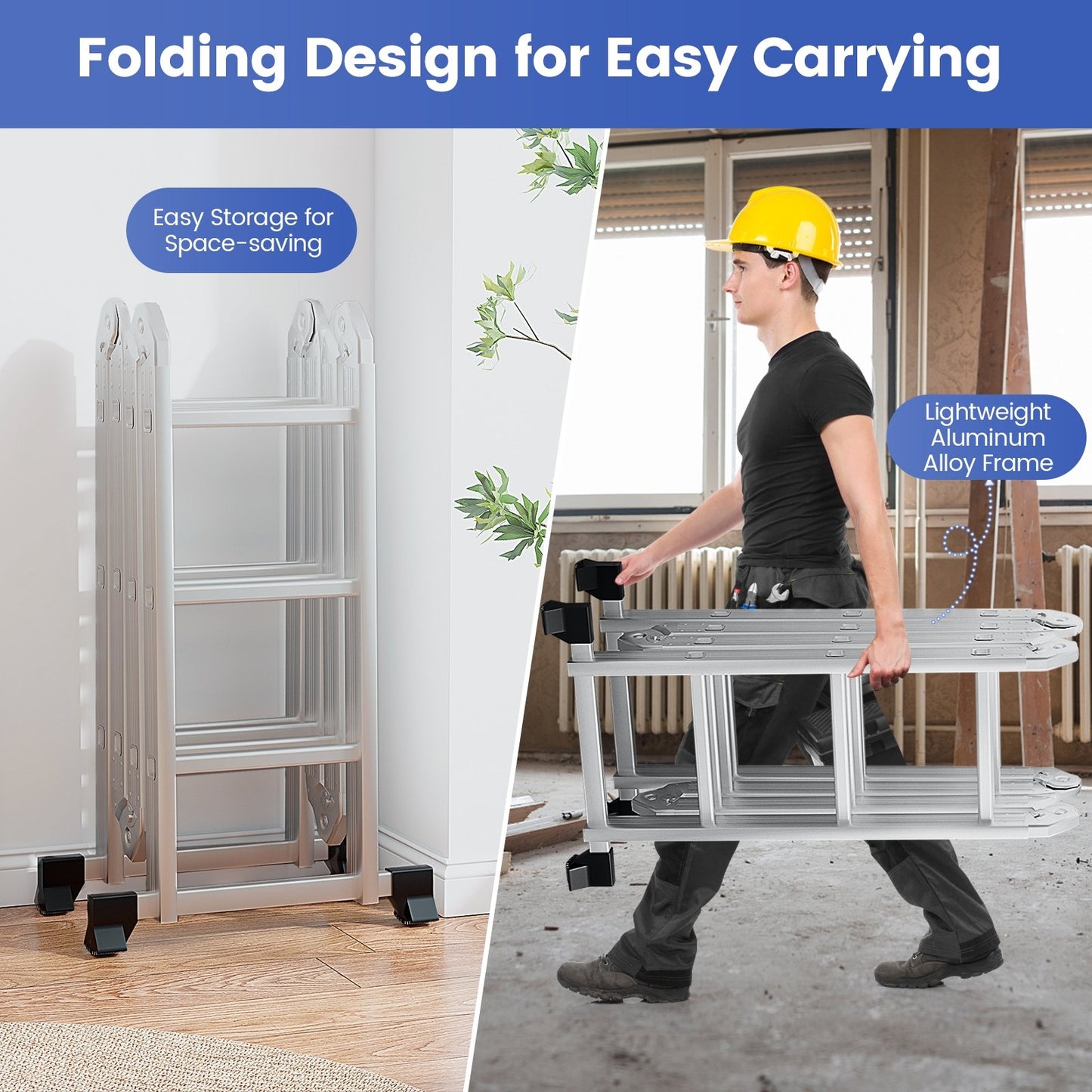 7-in-1 Folding Aluminum Ladder with Anti-Skid Pedal