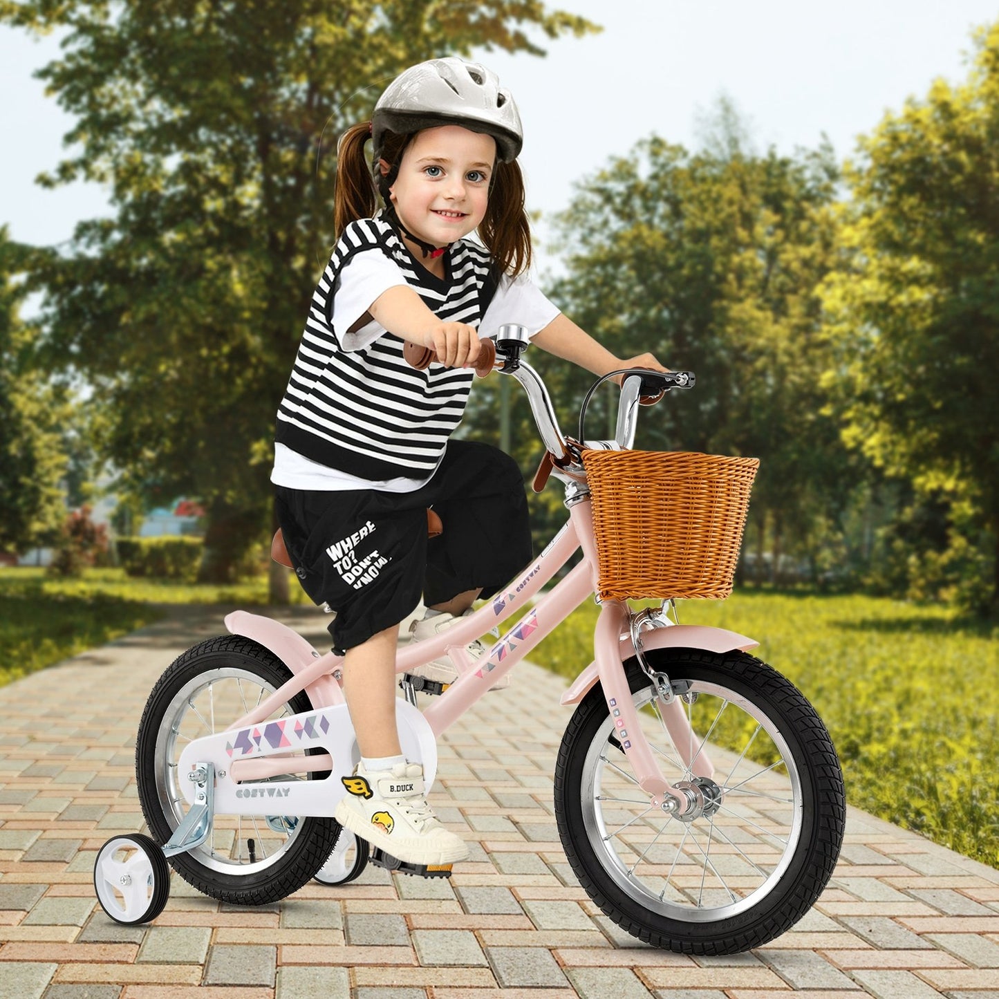 18 Inch Kids Bike Retro Bicycle with Adjustable Height and Basket for Ages 4-8 Years Old-18 inches