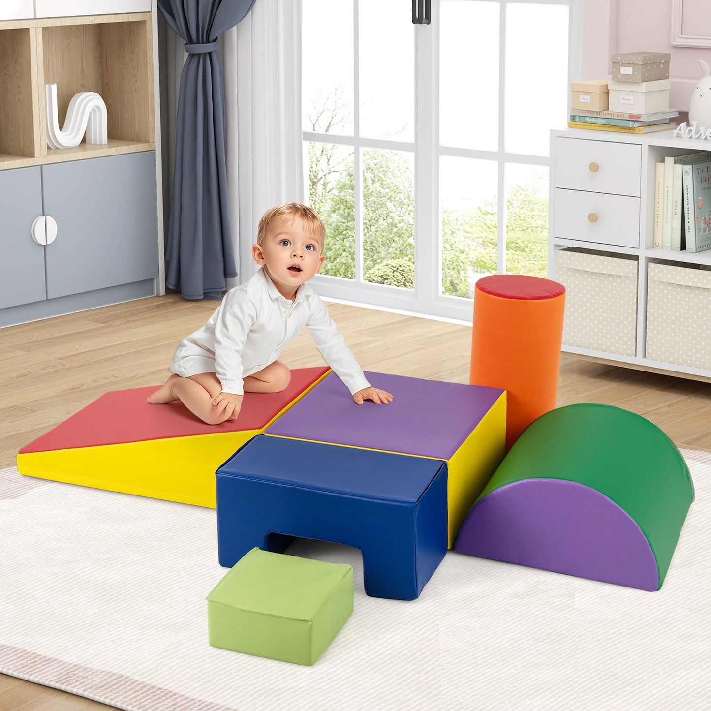 6 Pieces Foam Climbing Blocks Indoor Climb and Crawl Activity Playset with Rectangles-Green