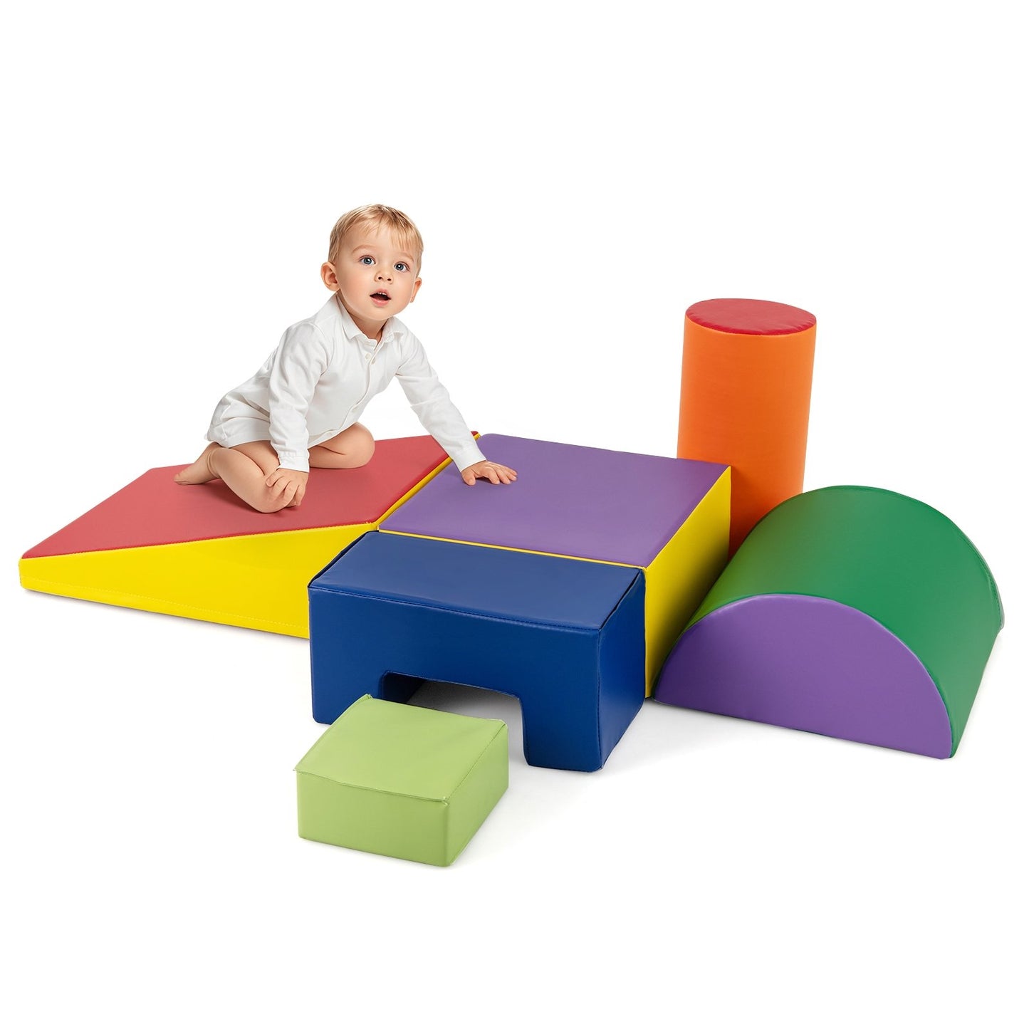 6 Pieces Foam Climbing Blocks Indoor Climb and Crawl Activity Playset with Rectangles-Green