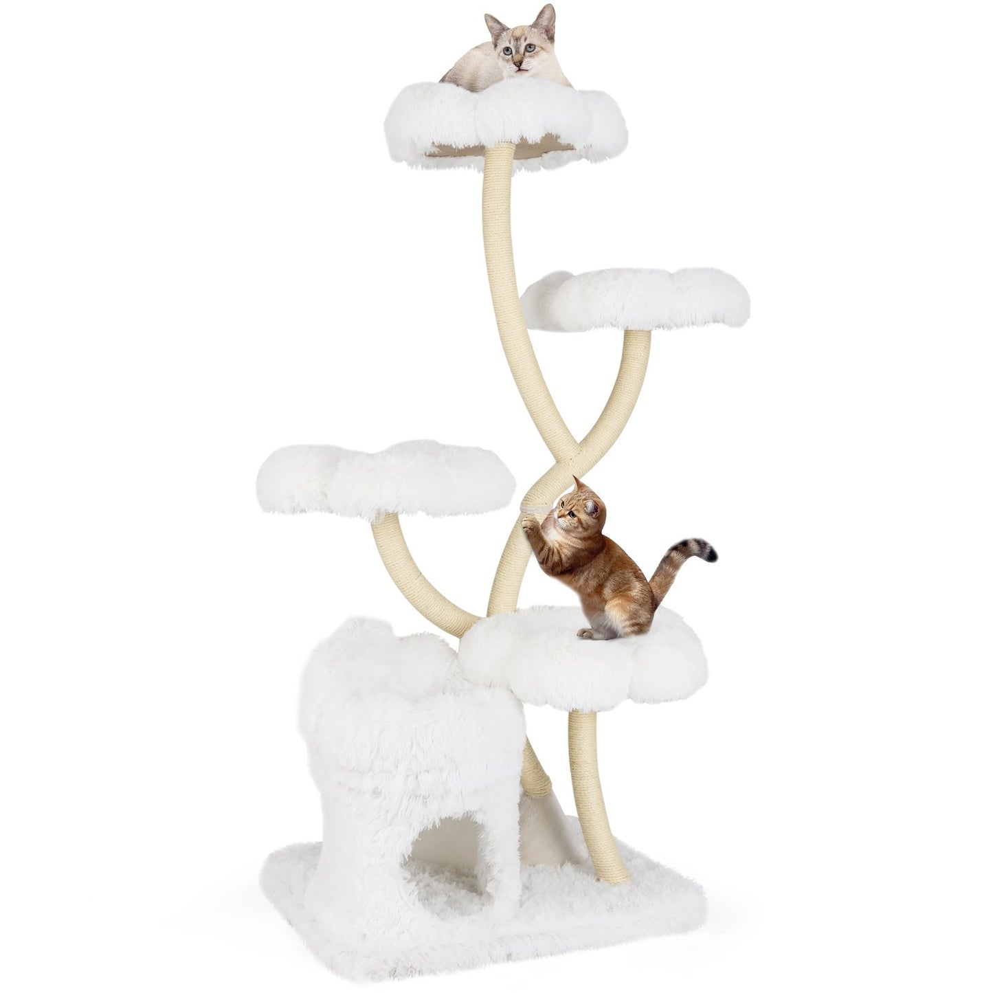 Freestanding Cat Tower with four Flower-shaped Platforms and Sisal Scratching Posts-Gray