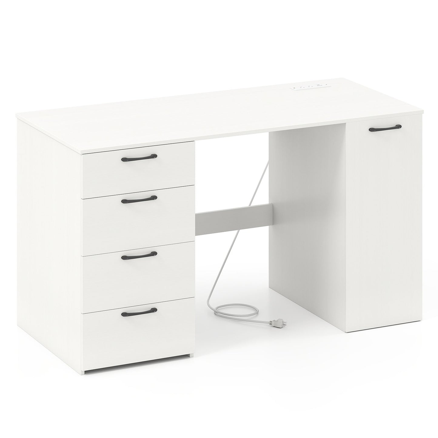 53 Inches Computer Desk with Power Outlets and 4 Storage Drawers-Gray