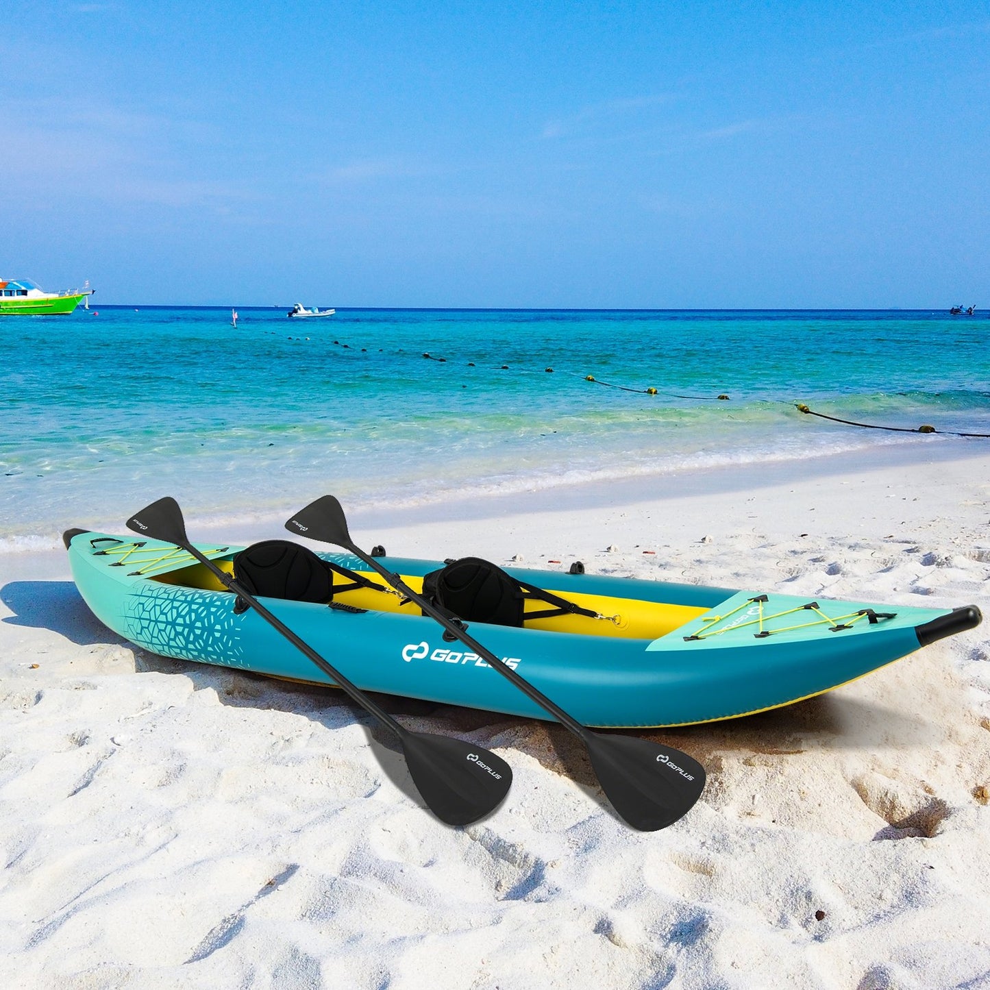 Inflatable 2-person Kayak Set with Aluminium Oars and Repair Kit-Blue