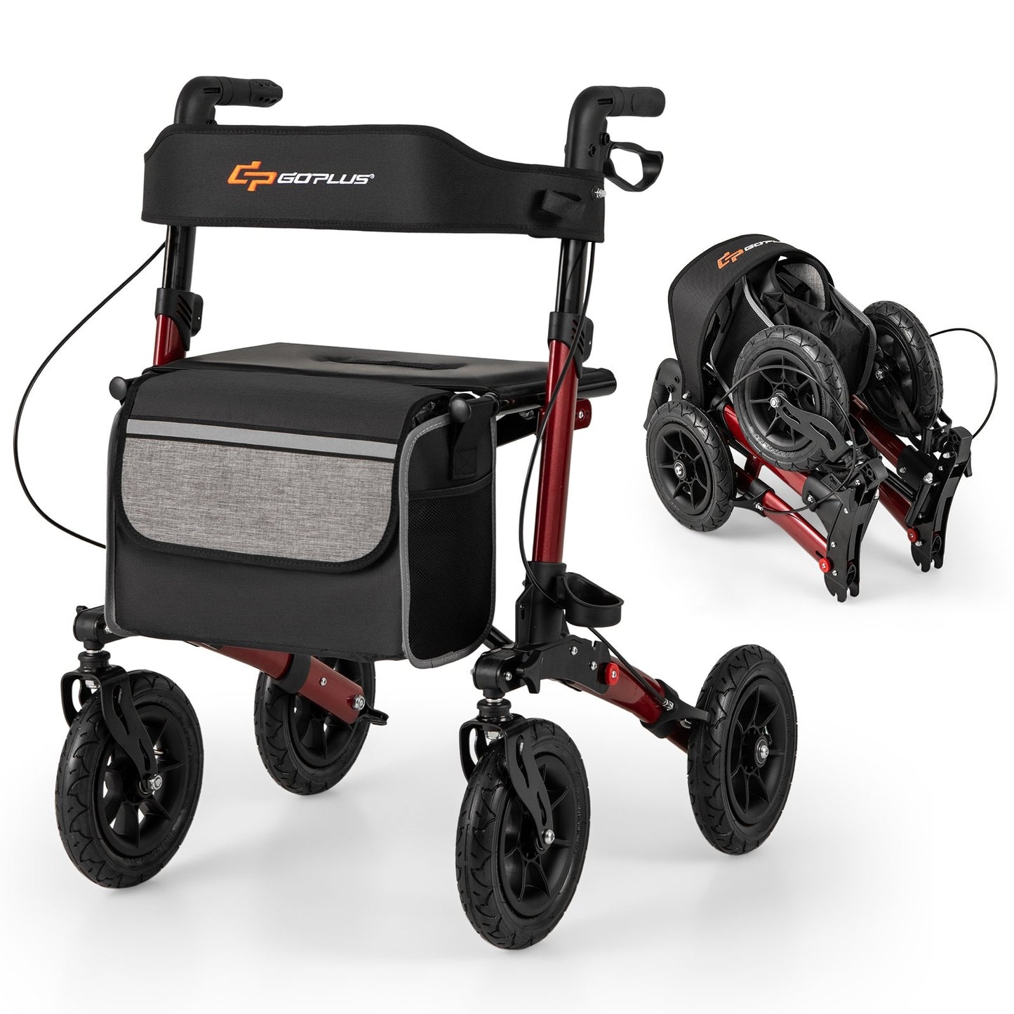 Folding Rollator Walker for Seniors with Seat for All Terrain-Black
