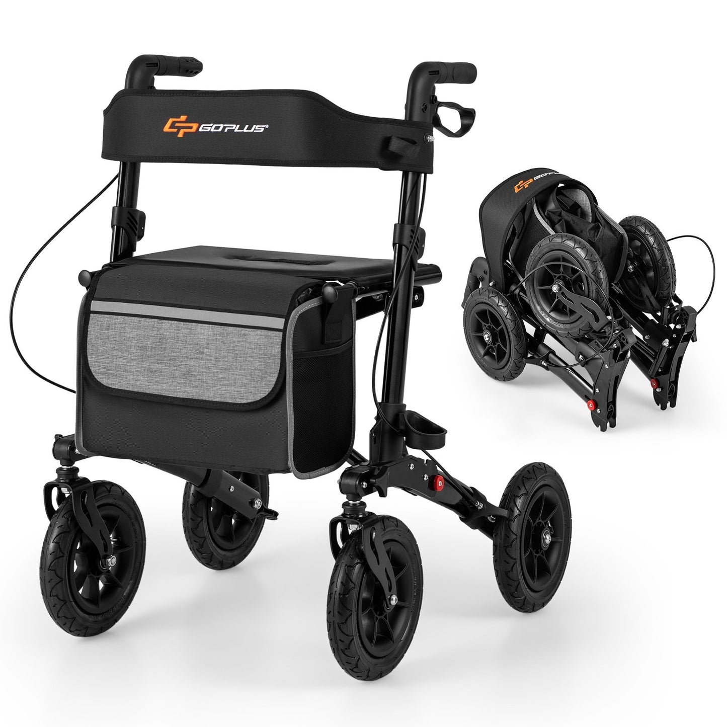 Folding Rollator Walker for Seniors with Seat for All Terrain-Black