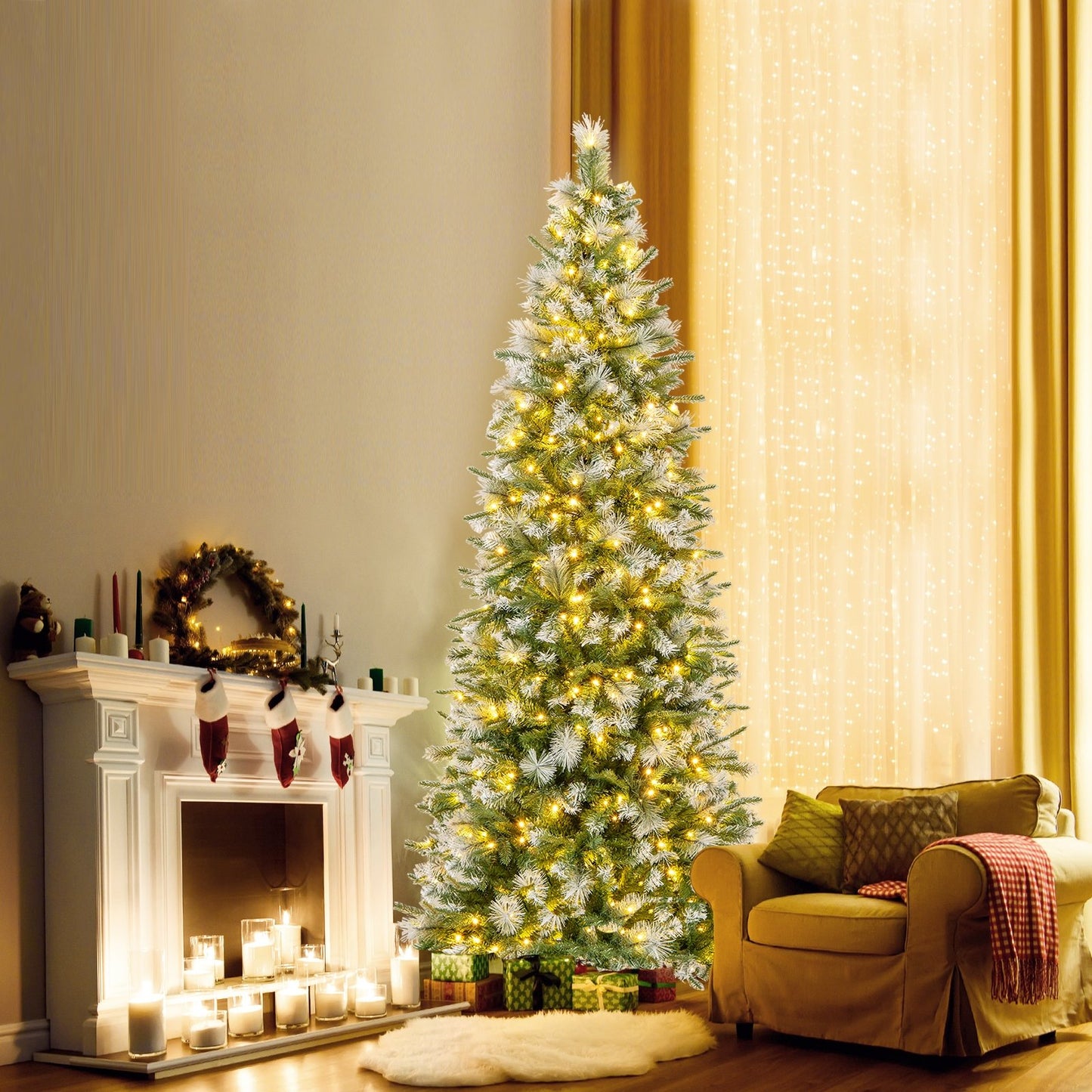 6/7.5/9 FT Artificial Christmas Tree with Warm-White LED Lights-S