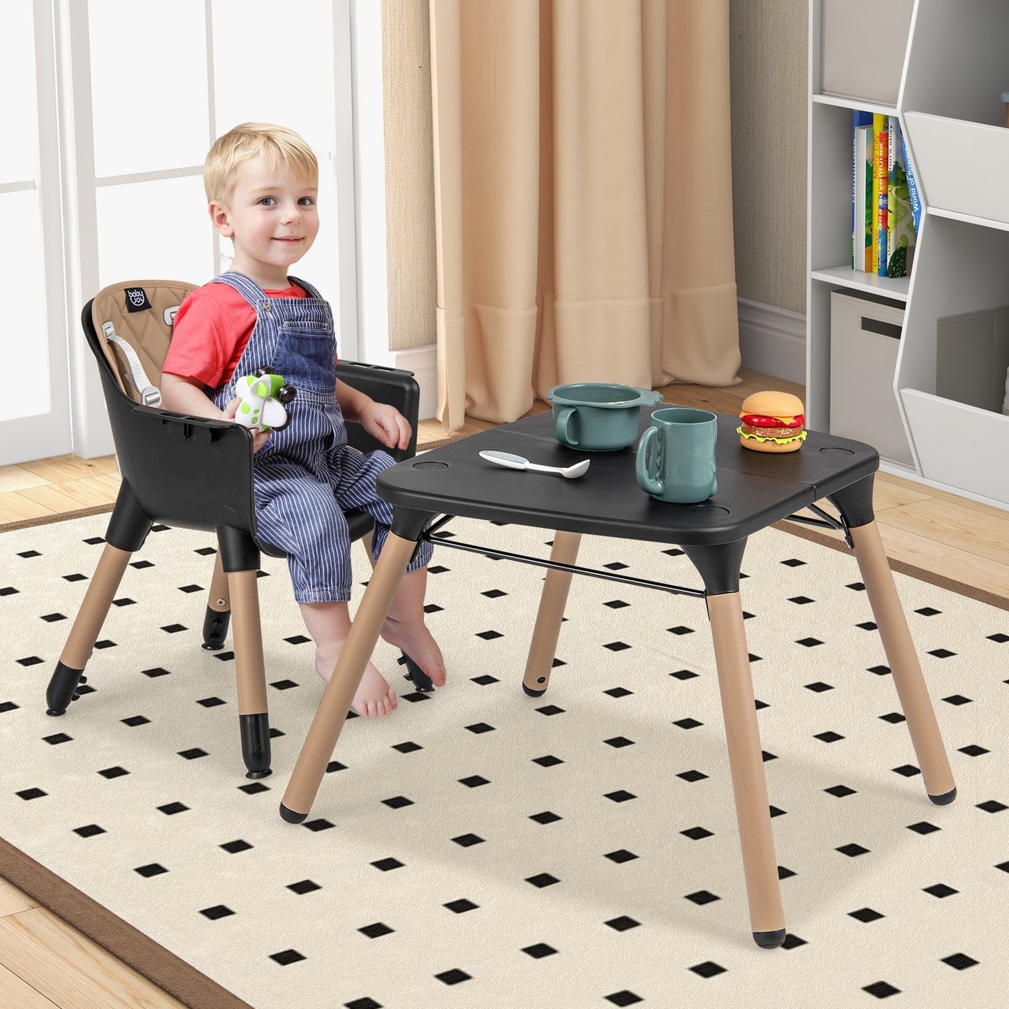 4-in-1 Baby Convertible Toddler Table Chair Set with PU Cushion-Beige