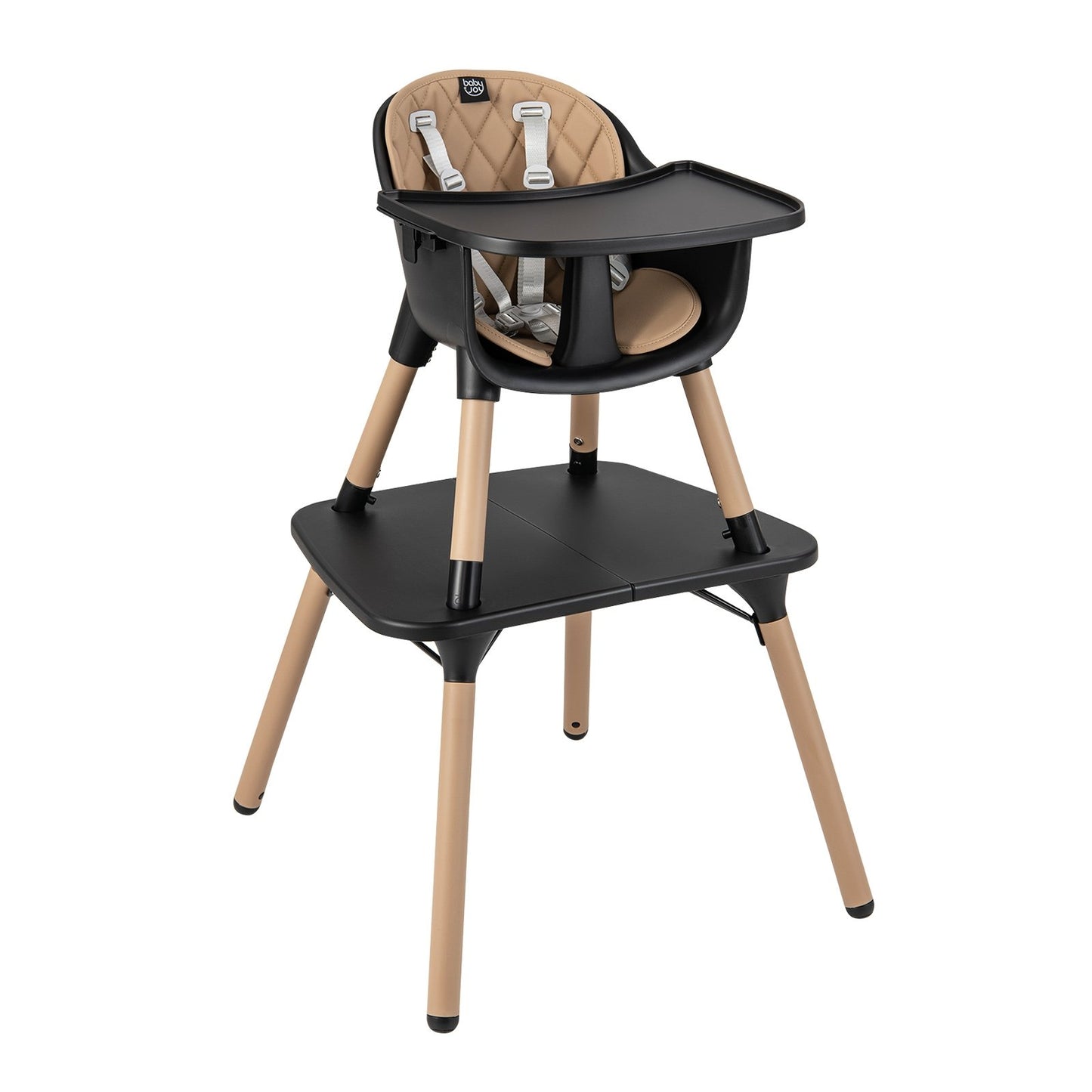 4-in-1 Baby Convertible Toddler Table Chair Set with PU Cushion-Beige