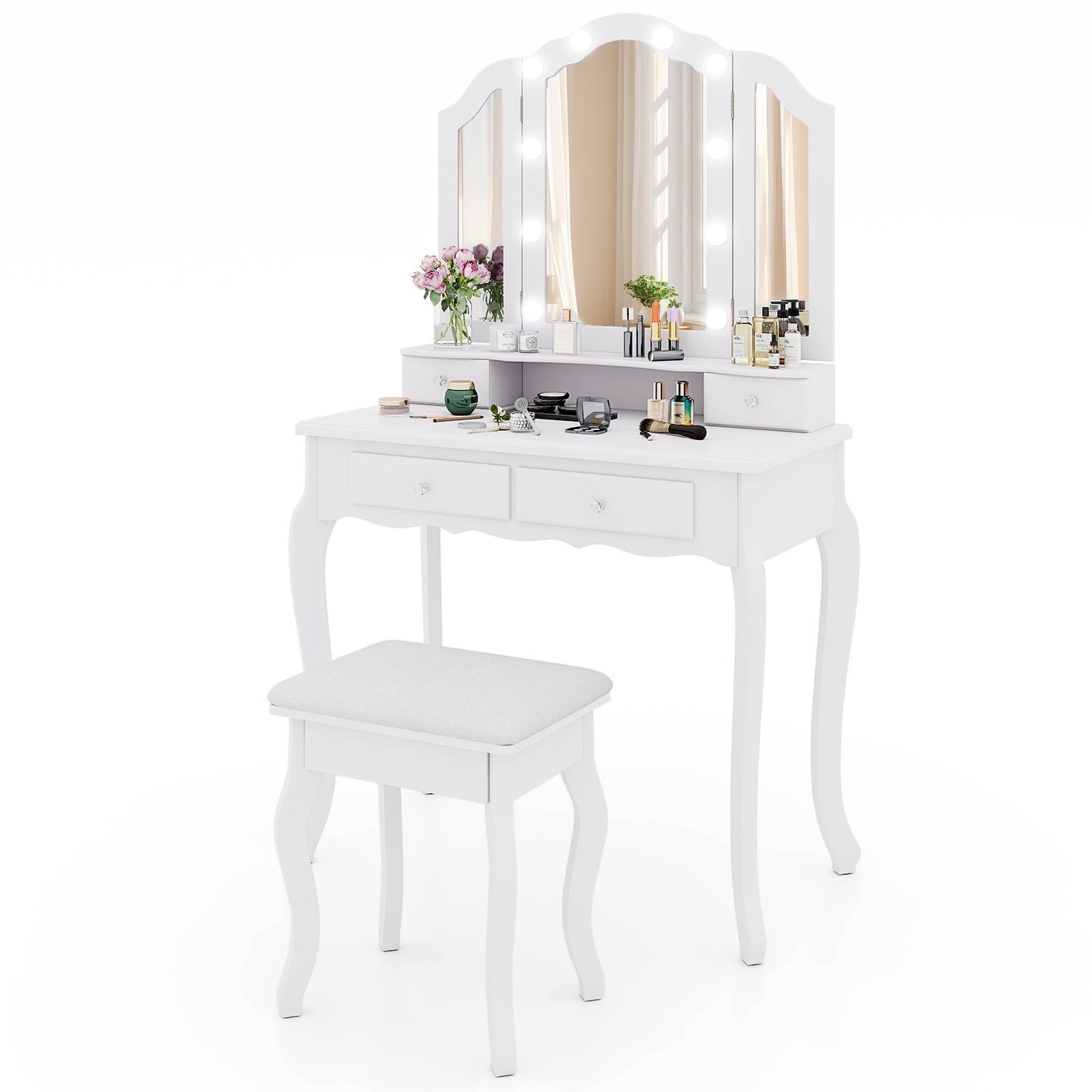 Makeup Vanity Table Set with Lighted Mirror and Drawers-Black