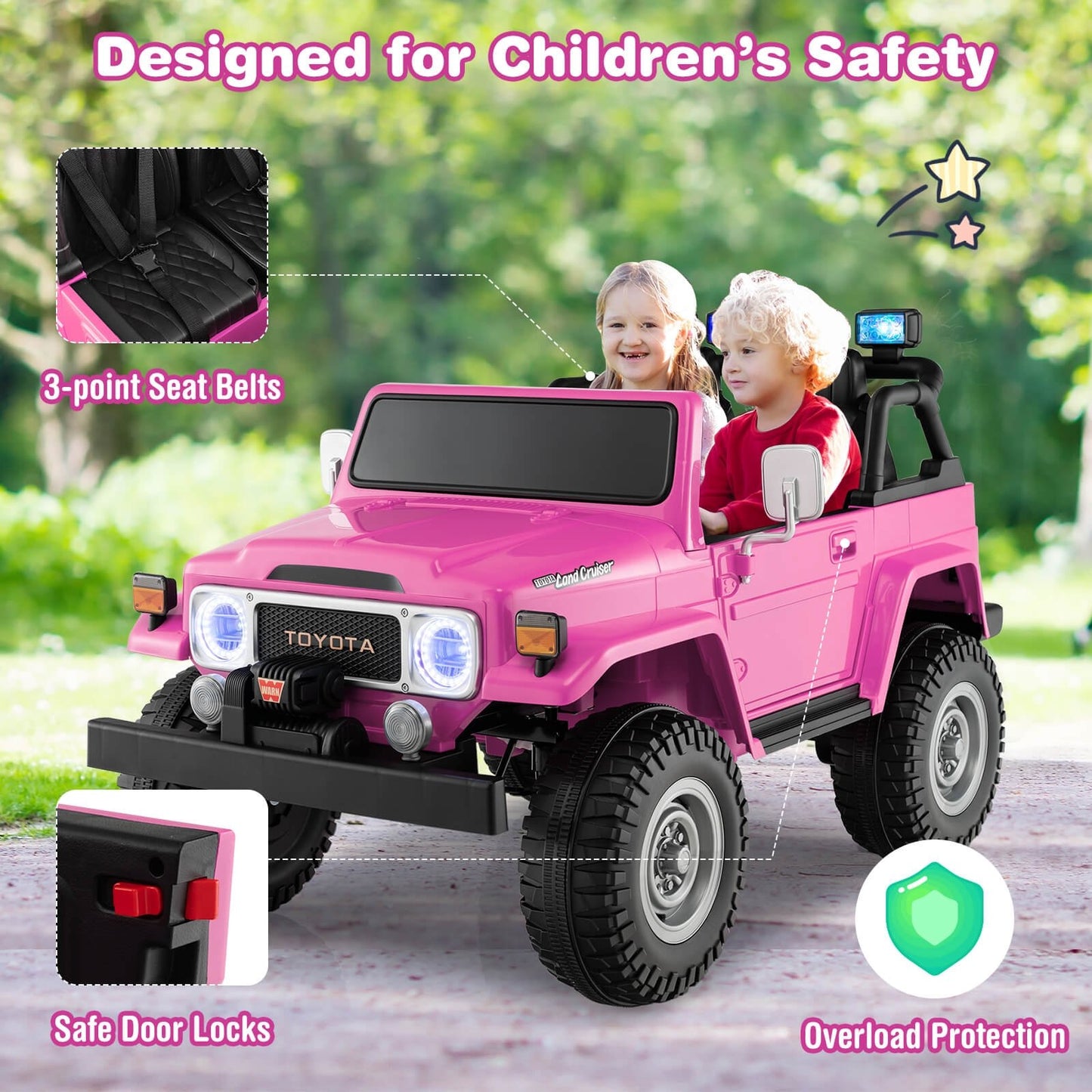 12V 2-Seat Licensed Kids Ride On Toyota FJ40 Car with 2.4G Remote Control-Black