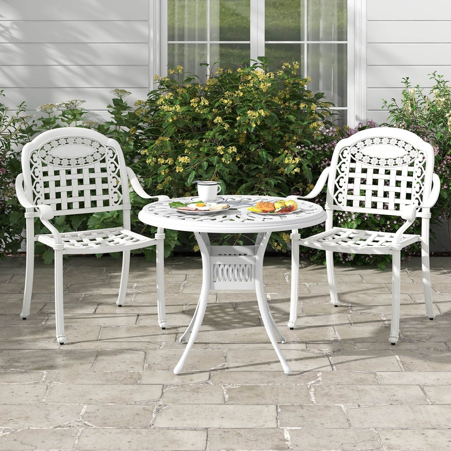 Set of 2 Cast Aluminum Patio Chairs with Armrests-Brown