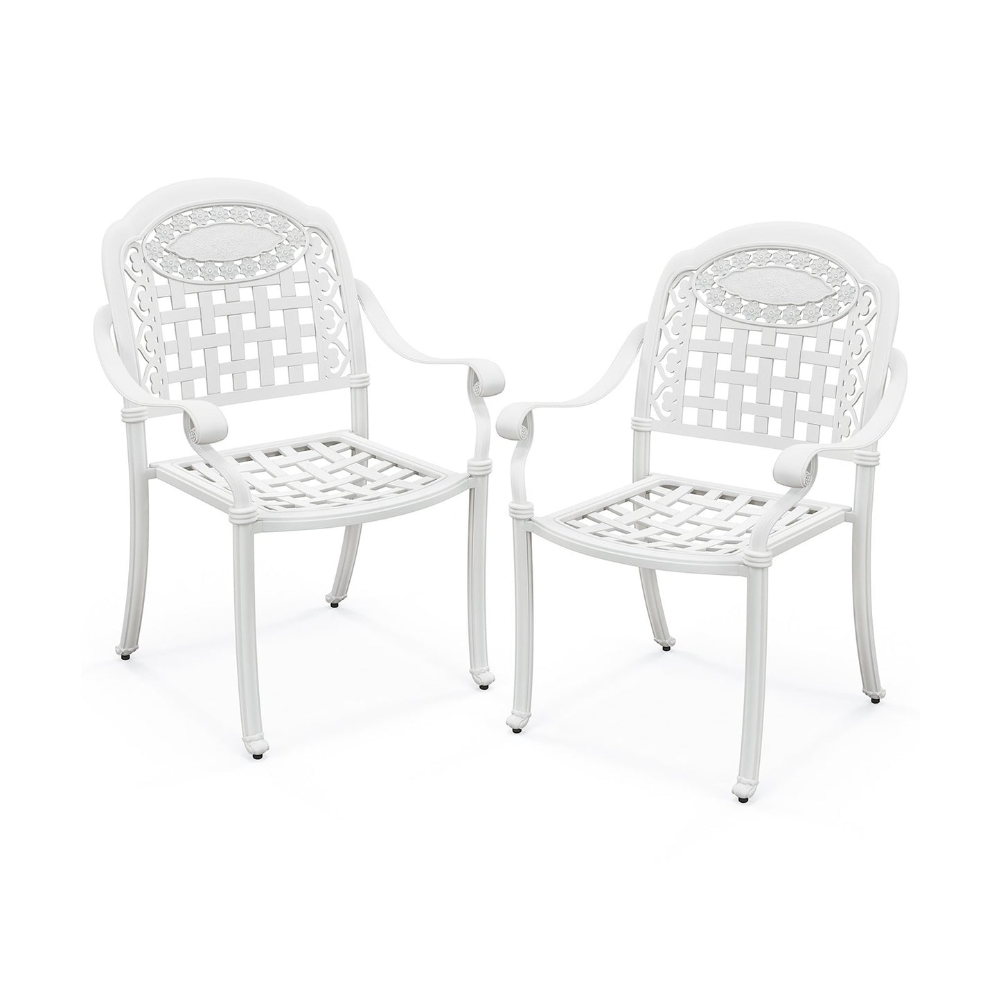 Set of 2 Cast Aluminum Patio Chairs with Armrests-Brown