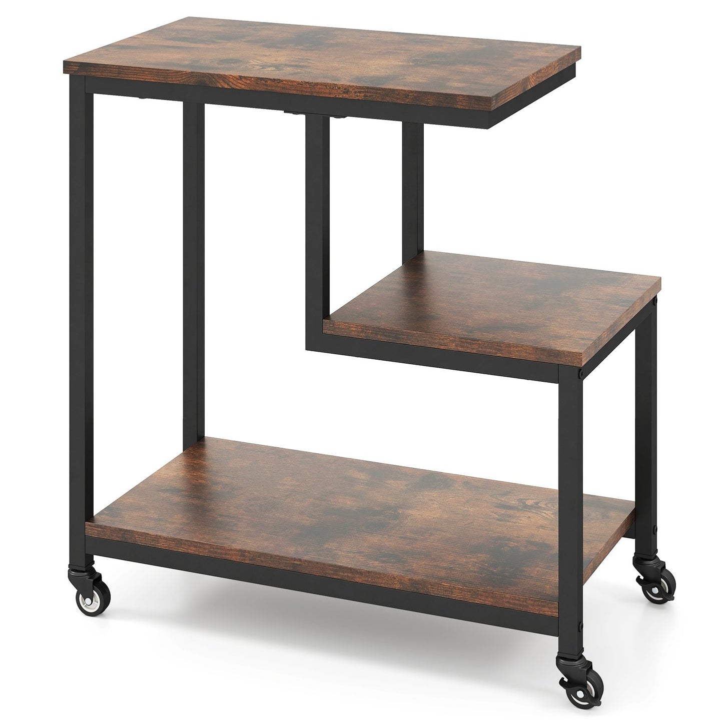 G-shaped Side Table 3-Tier Mobile End Table with Open Shelves-Gray