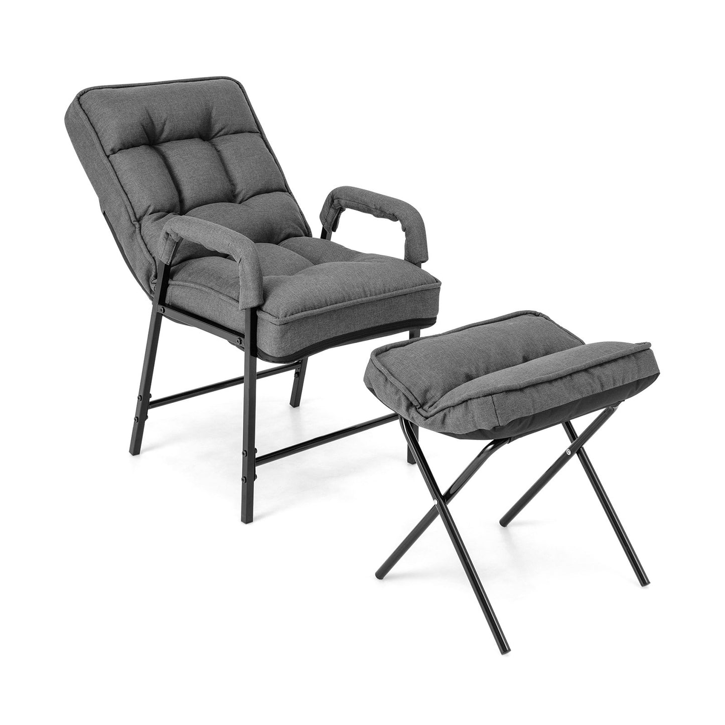 Linen Fabric Modern Accent Chair with Ottoman and Adjustable Backrest-Beige