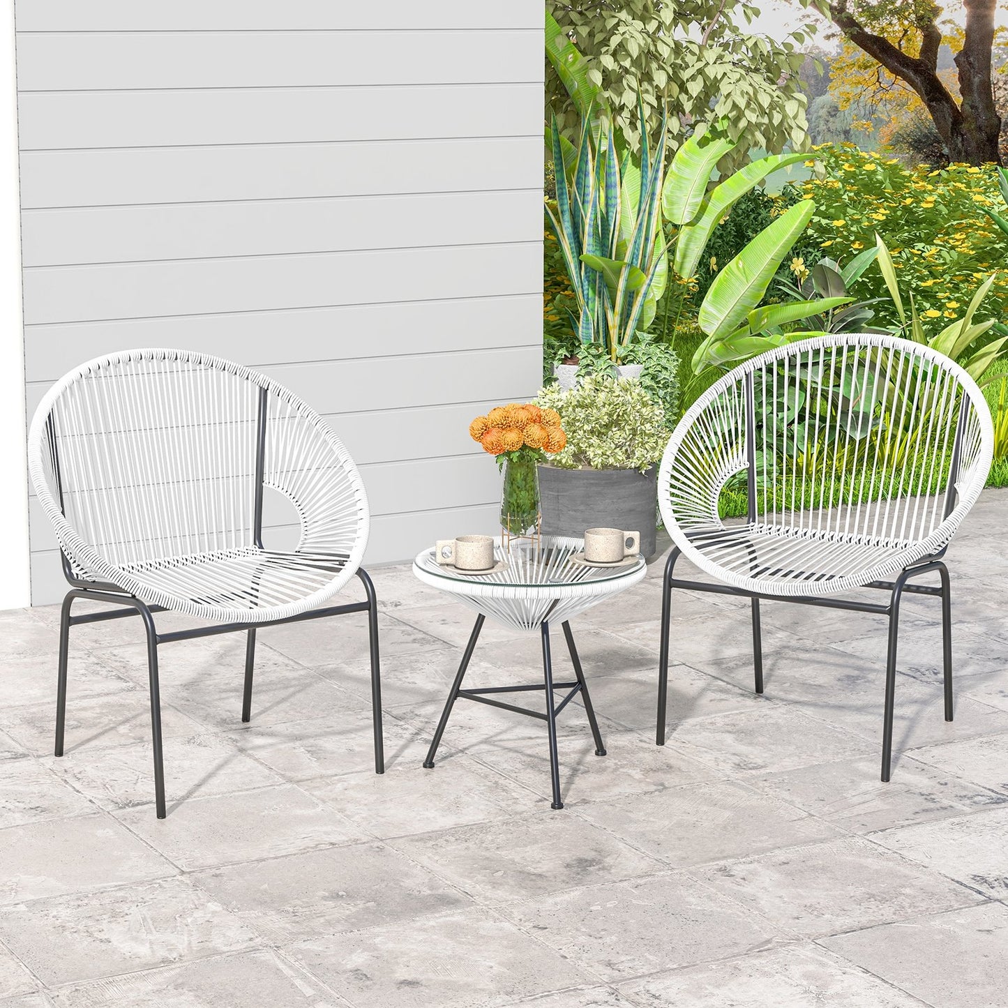 3PCS Patio Acapulco Furniture Bistro Set with GlassTable-Black