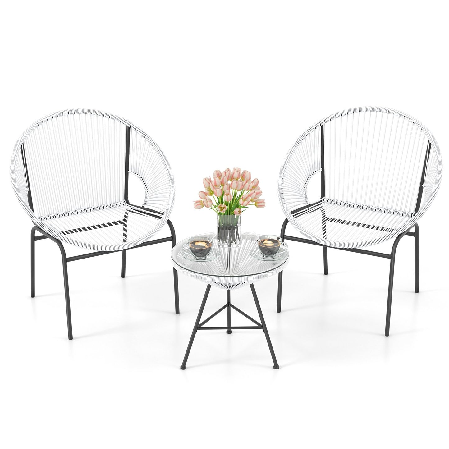 3PCS Patio Acapulco Furniture Bistro Set with GlassTable-Black