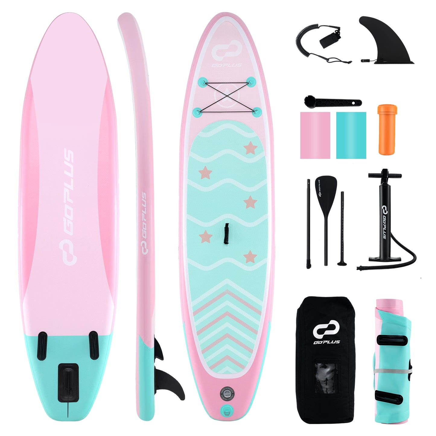 11 Feet Inflatable Stand up Paddle Board with 3 Fins and Adjustable Paddle-L