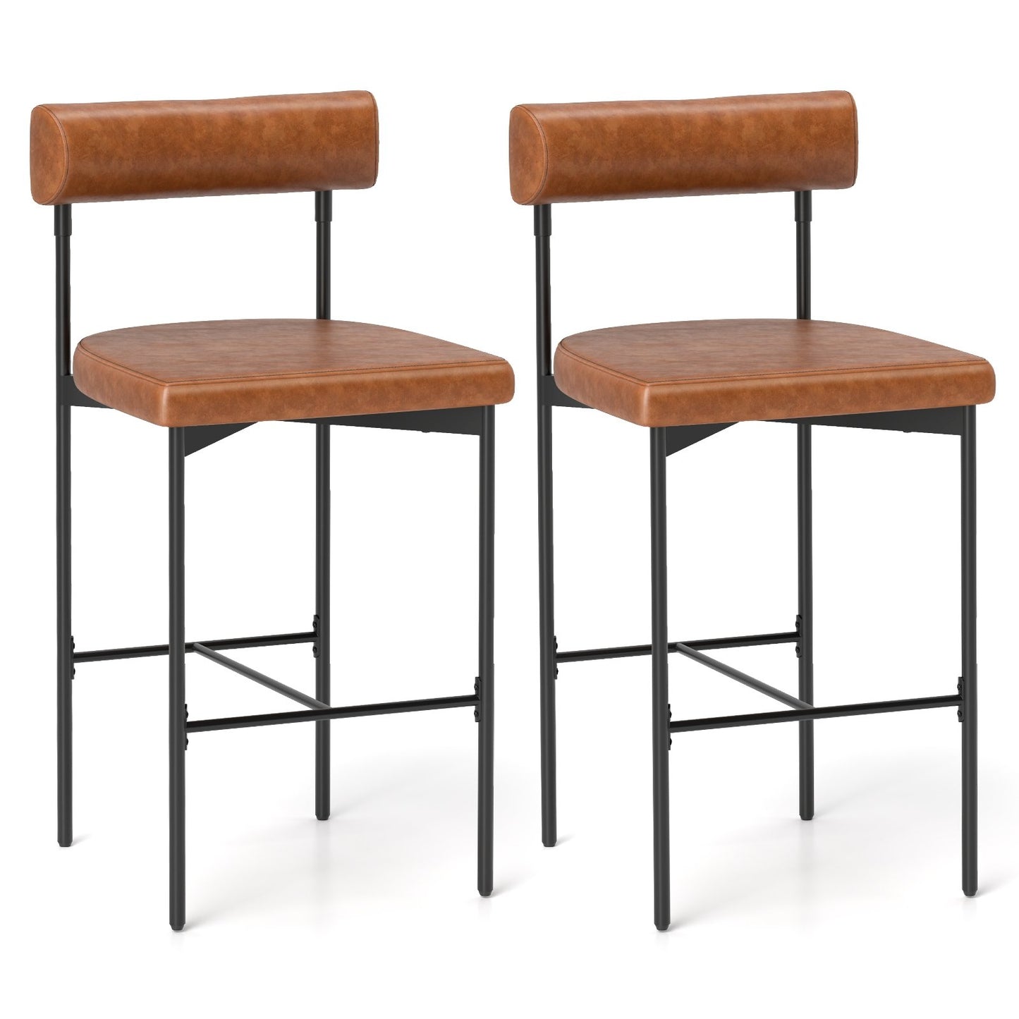 20 Inch Upholstered Bar Stools Set of 2 Counter Height Bar Chairs with Backrest-Brown