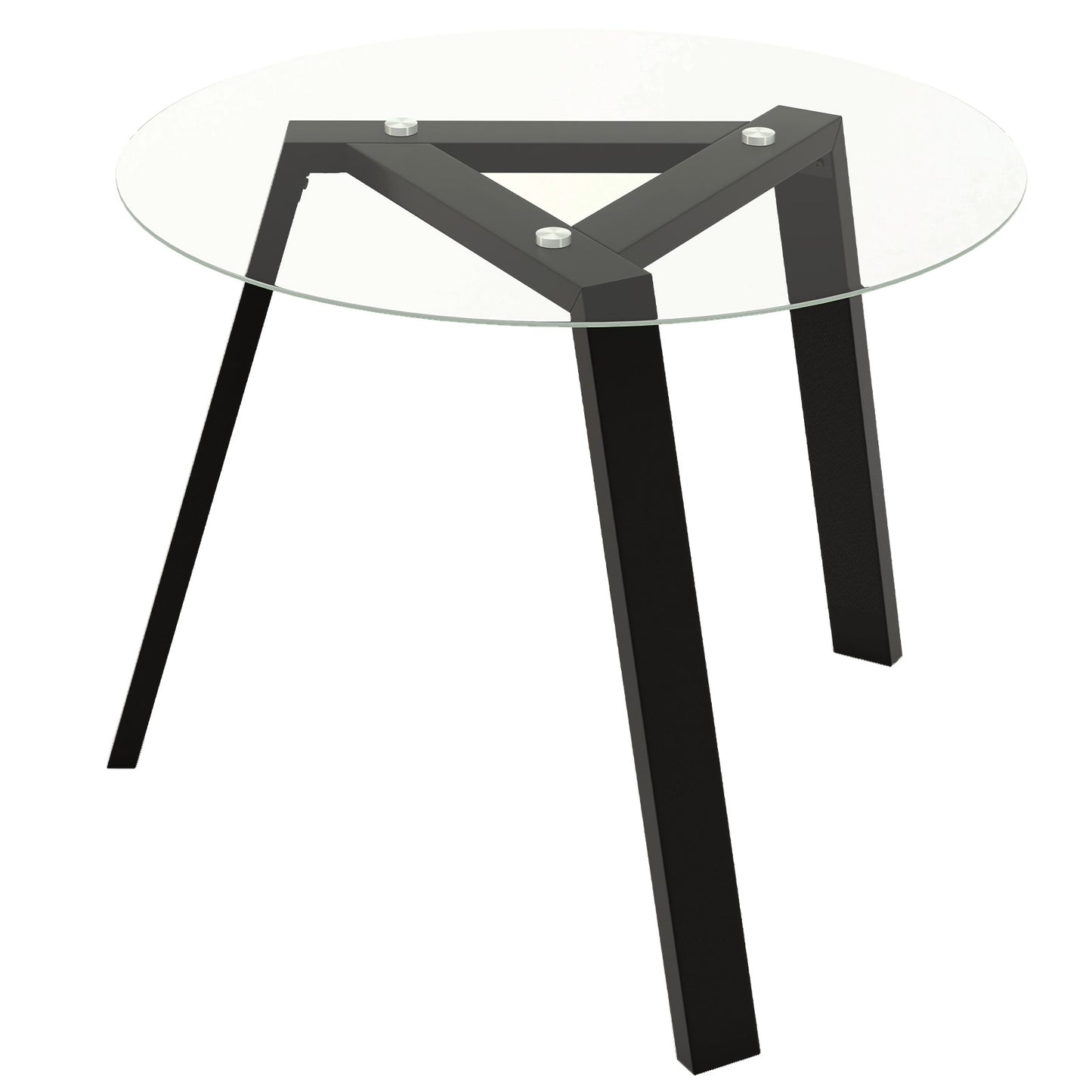 35.5 Inches Round Glass Dining Table for 4 with Rubber Wood Frame-Black