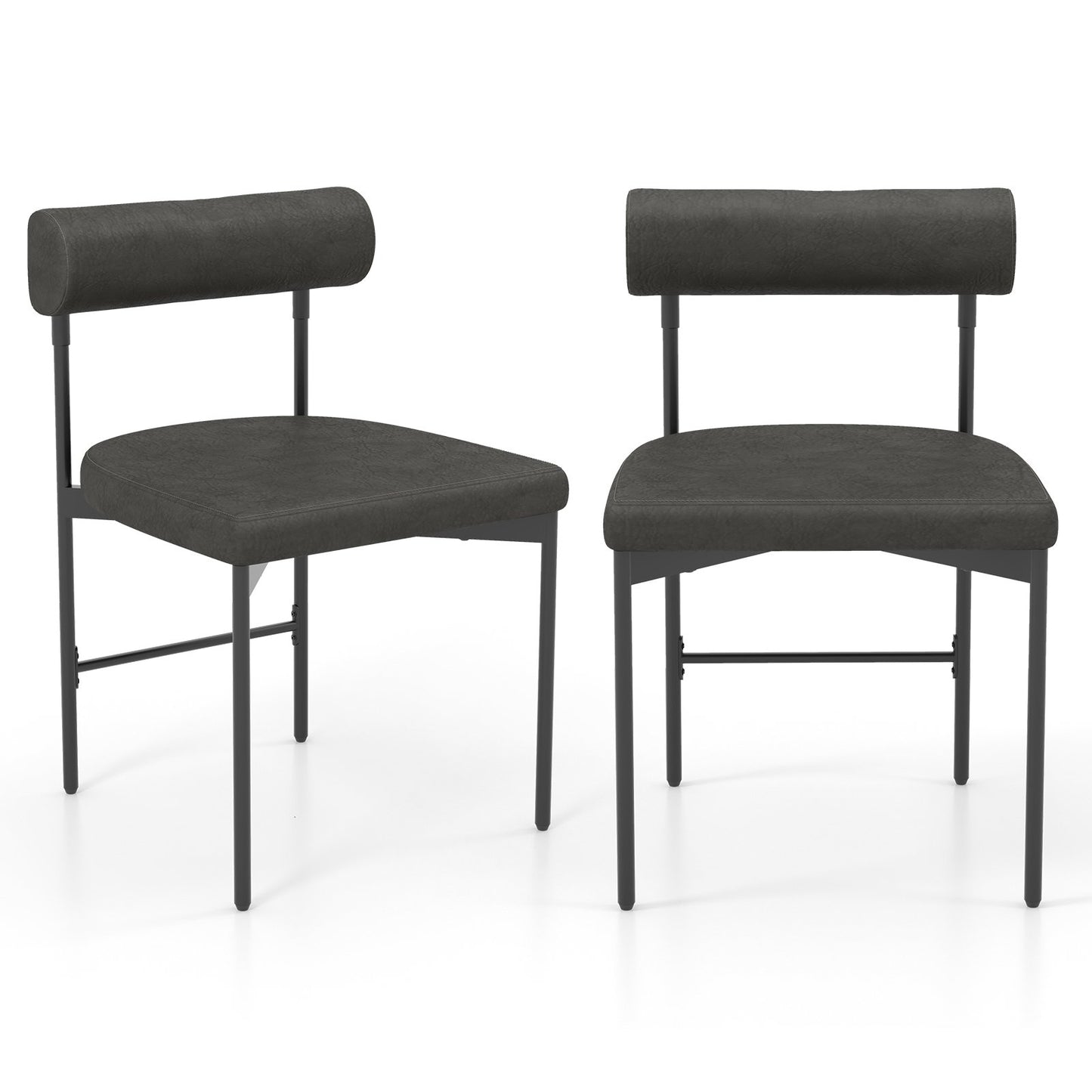 Faux Leather Upholstered Kitchen Side Chair Set of 2 with Curved and Padded Backrest-Brown