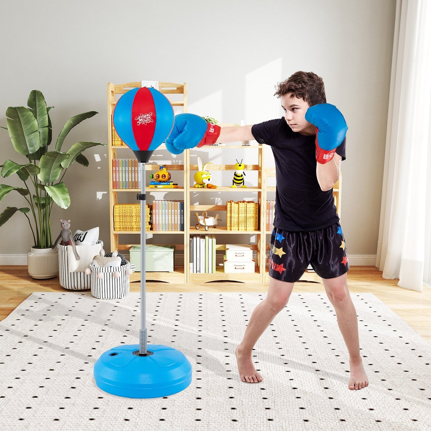 Adjustable Height Punching Bag with Stand Plus Boxing Gloves for Both Adults and Kids
