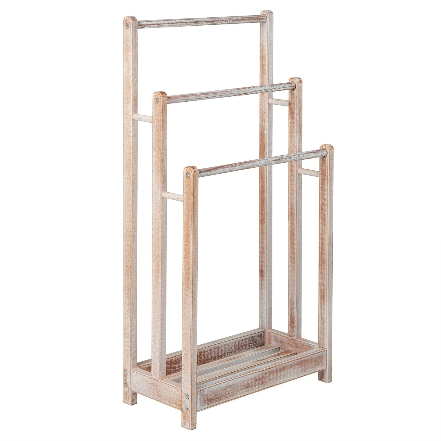 Freestanding Towel Rack 3-Bar Hand Towel Drying Stand with Bottom Storage Shelf-Rustic Brown