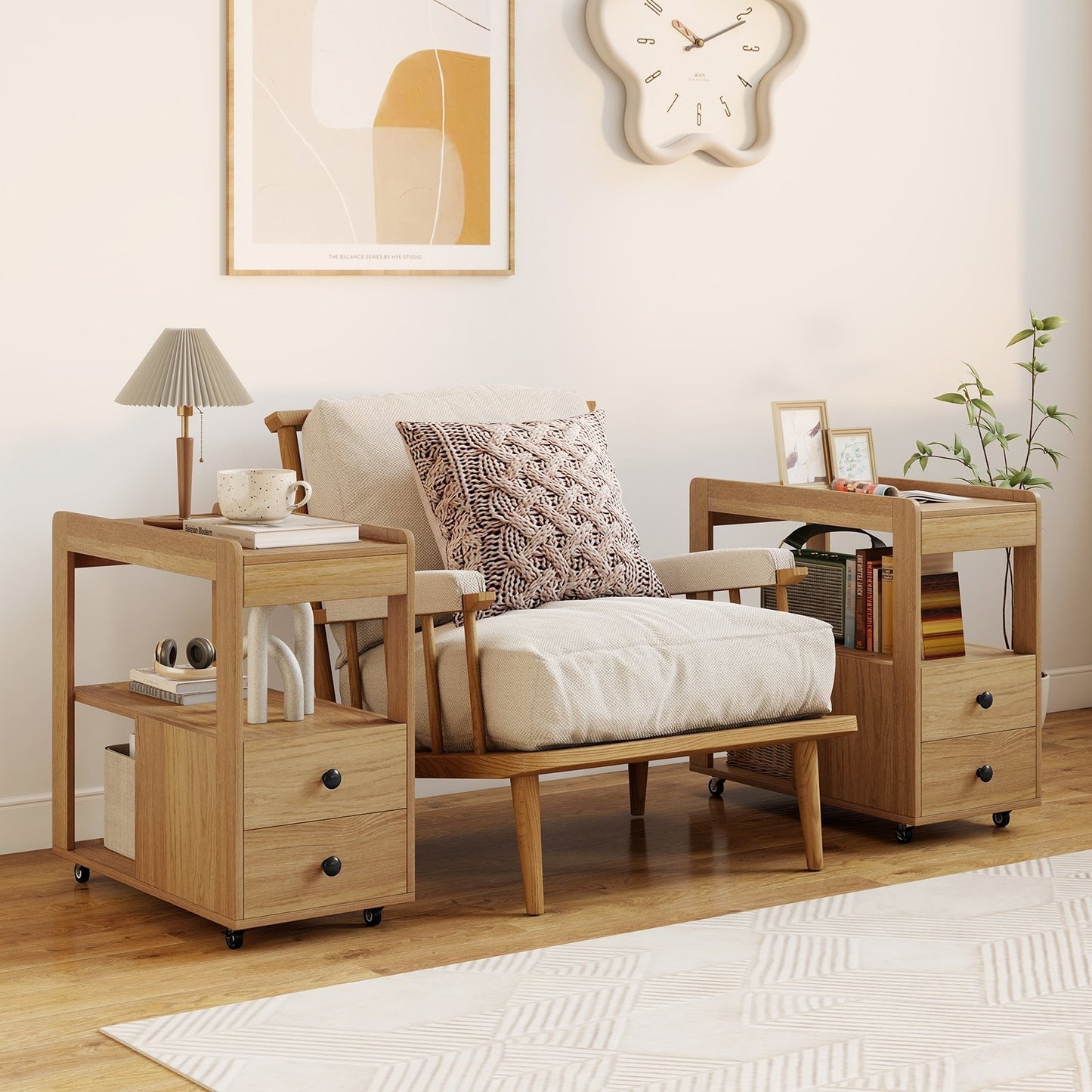 2-Drawer Sofa Side Table with Shelves for Living Room-Black