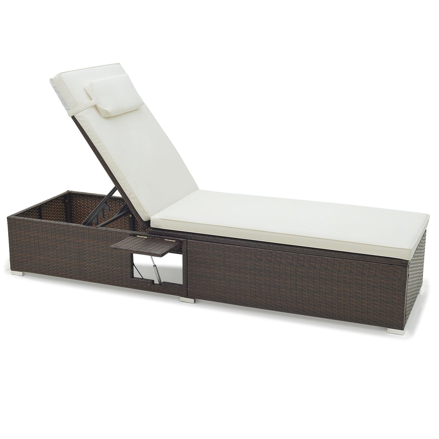 Outdoor PE RattanChaise Lounge with 6-level Backrest-Navy