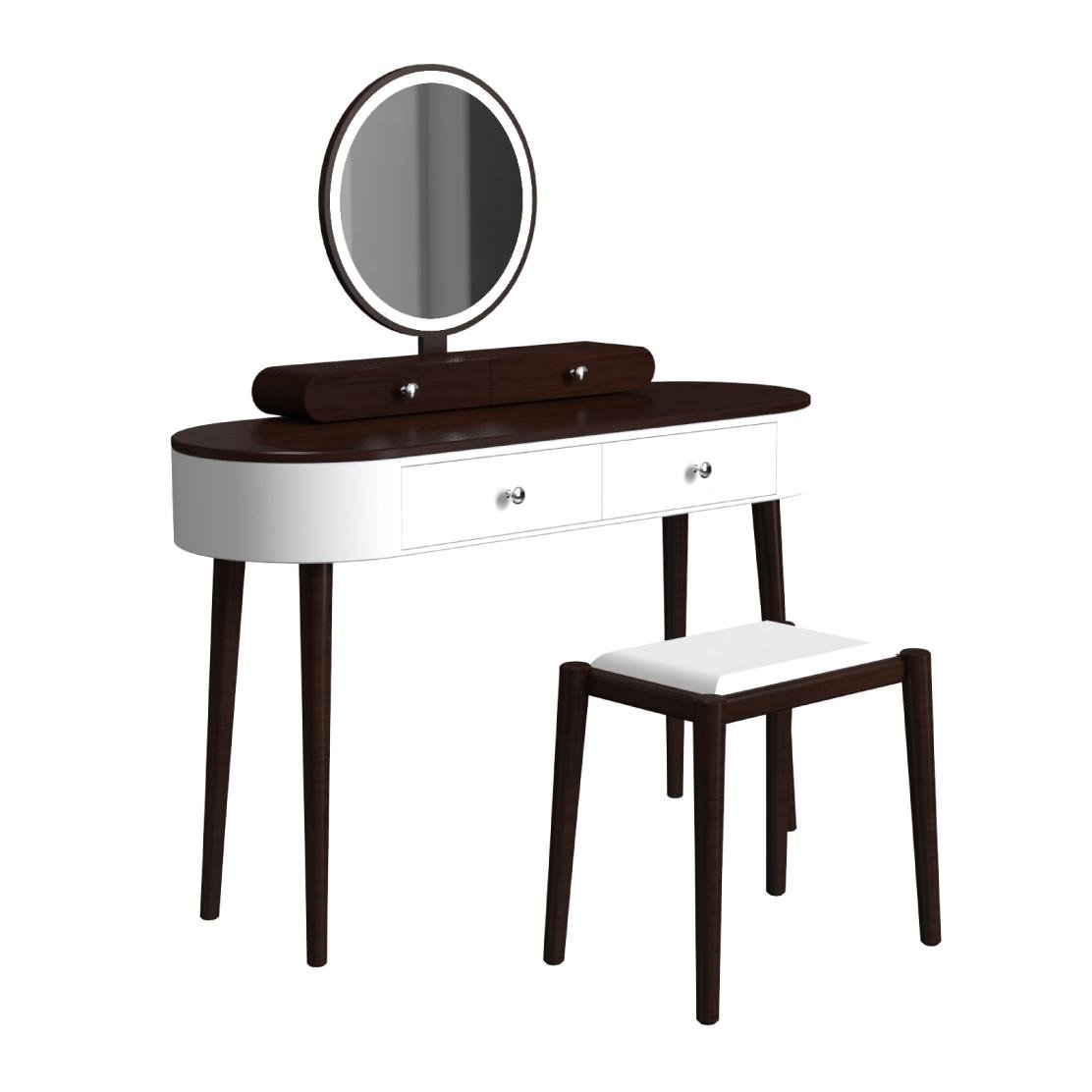 Makeup Vanity Table Set with LED Mirror and 3 Spacious Drawers-Black-Brown