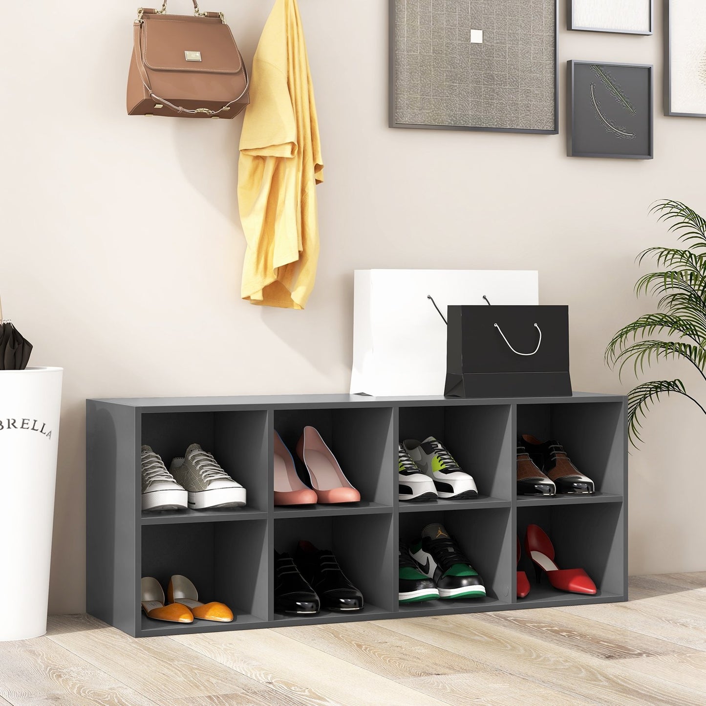 8 Cubbies Shoe Organizer with 500 LBS Weight Capacity-Black