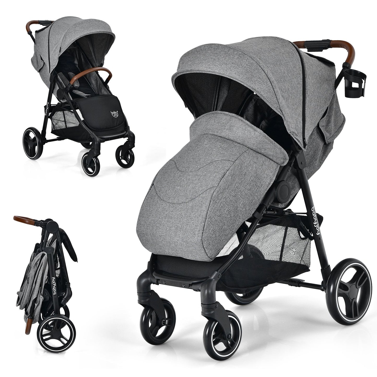 5-Point Harness Lightweight Infant Stroller with Foot Cover and Adjustable Backrest-Black