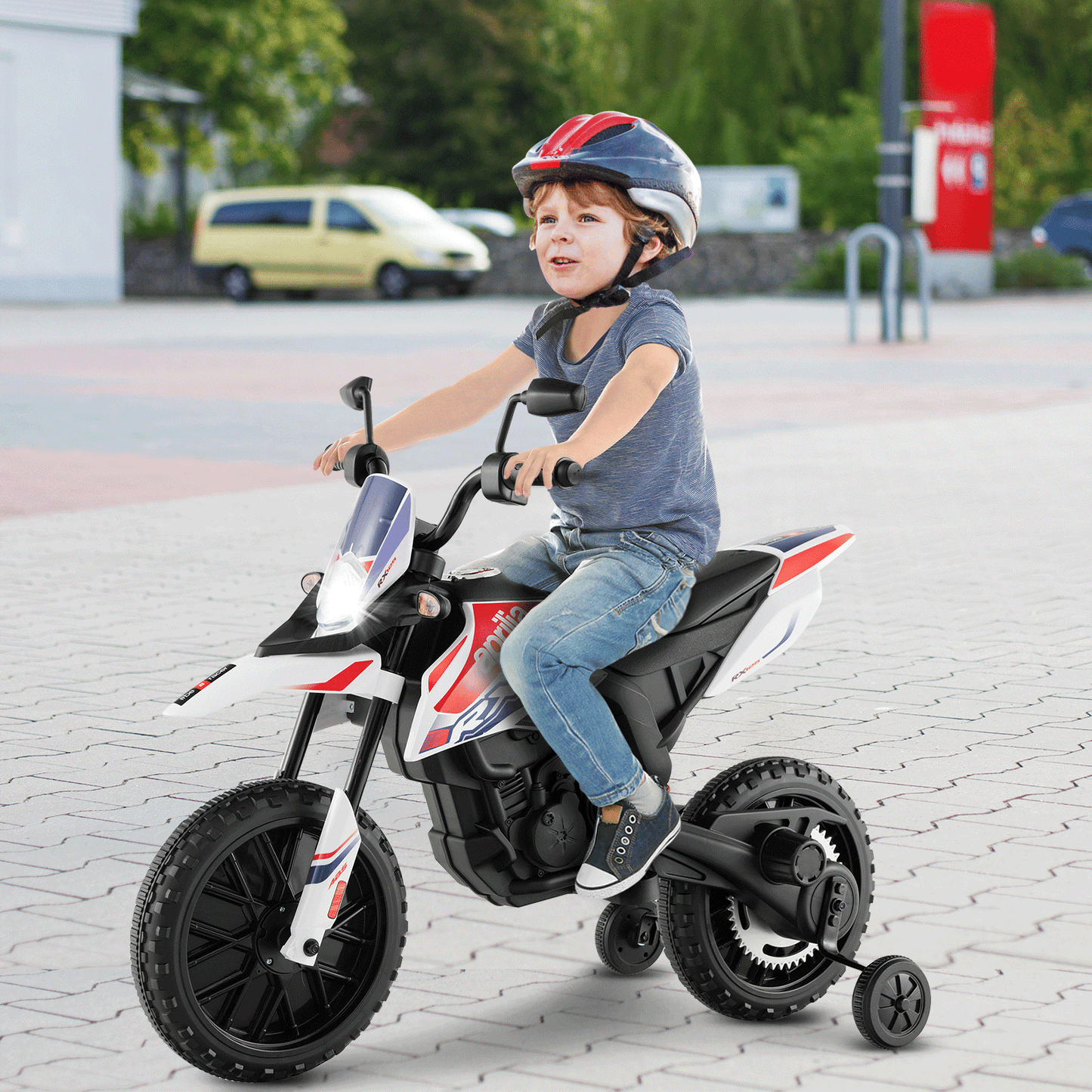 Aprilia Licensed Kids Ride On Motorcycle with 2 Training Wheels-Navy