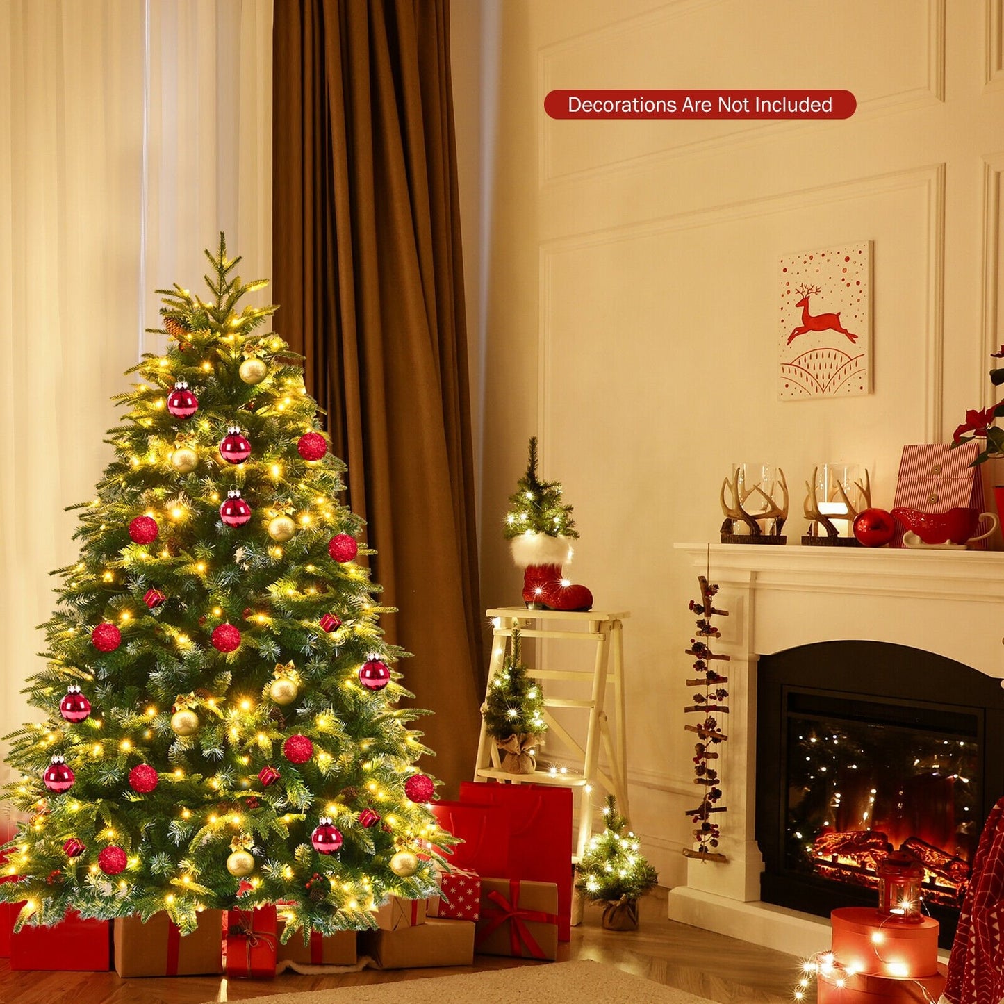 Pre-Lit Snowy Christmas Hinged Tree with Flash Modes and Multi-Color Lights-6 ft