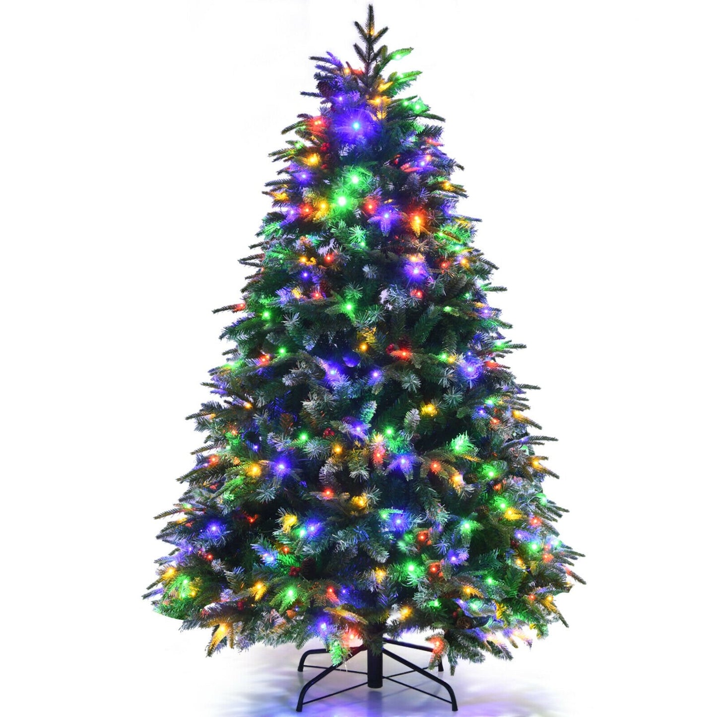 Pre-Lit Snowy Christmas Hinged Tree with Flash Modes and Multi-Color Lights-6 ft