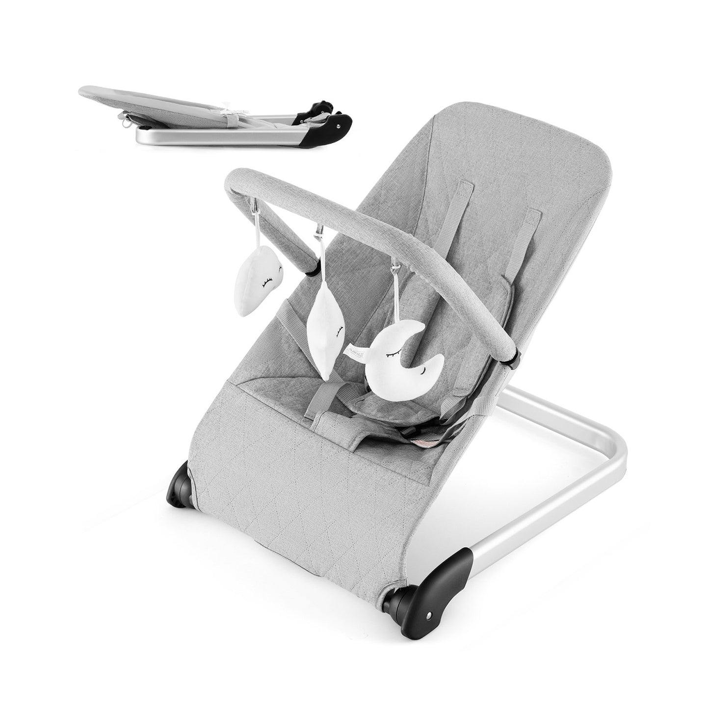 Foldable Baby Bouncer with Removable Fabric Cover and Toy Bar-Black