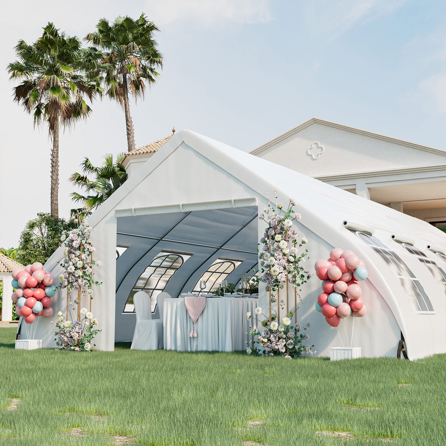 20 x 40 FT Peach Shaped Party Tent Wedding Canopy with Zipper Doors-White