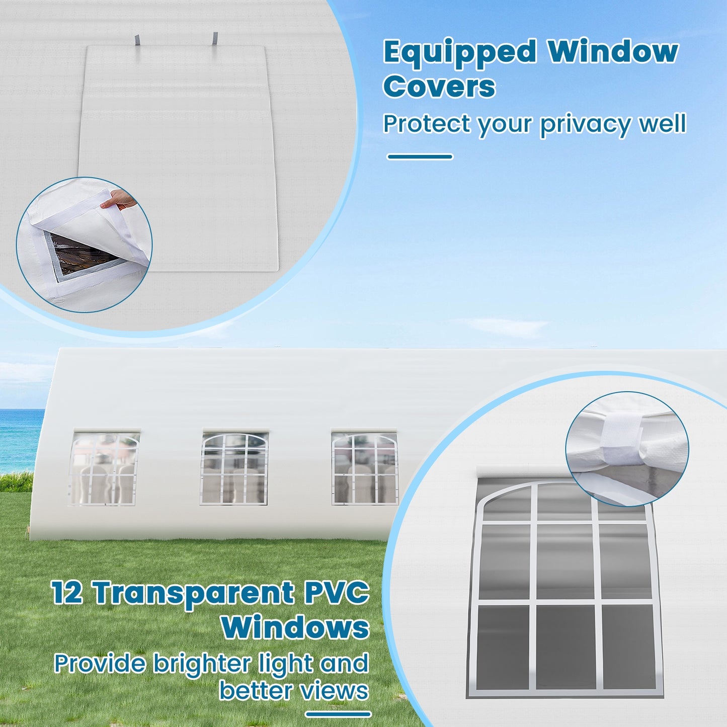 20 x 40 FT Peach Shaped Party Tent Wedding Canopy with Zipper Doors-White