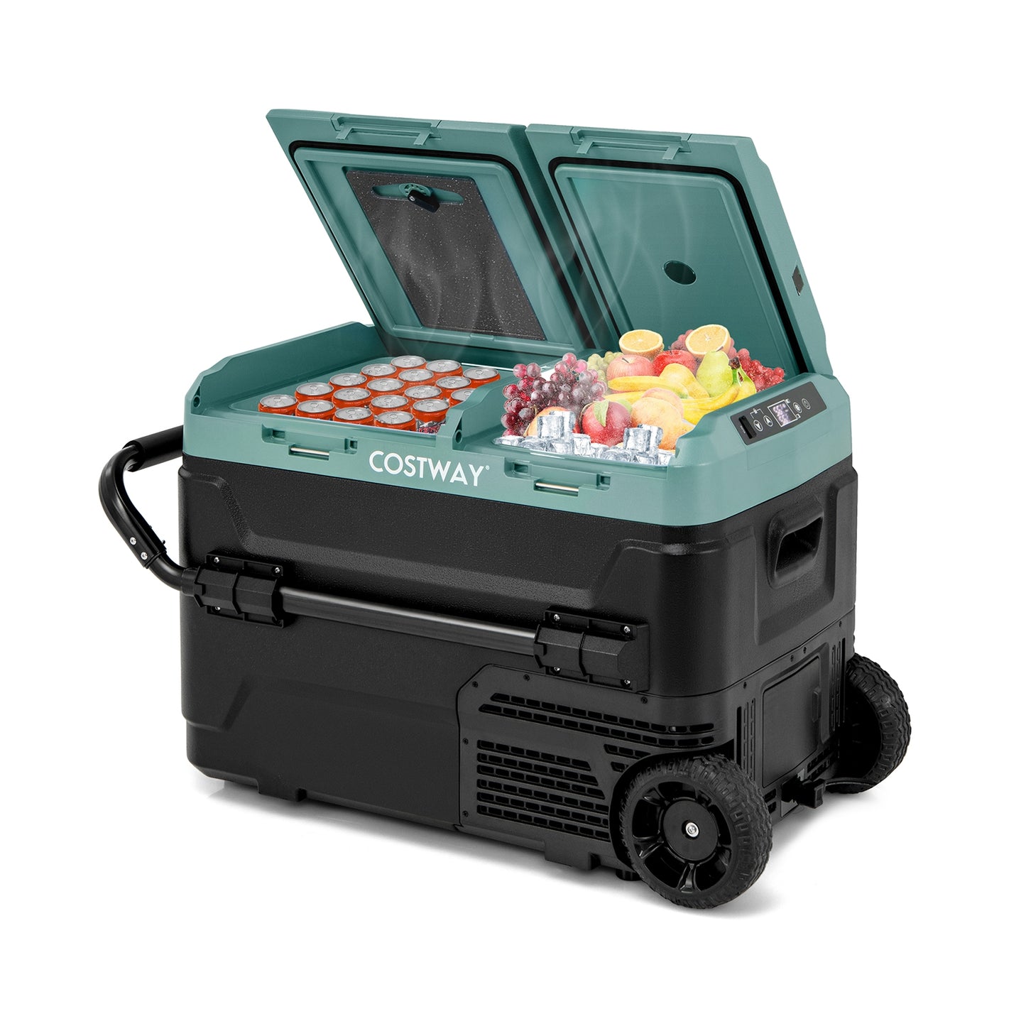 Dual Zone 12V 42QT Car Refrigerator for Vehicles Camping Travel Truck RV Boat Outdoor and Home Use-Green